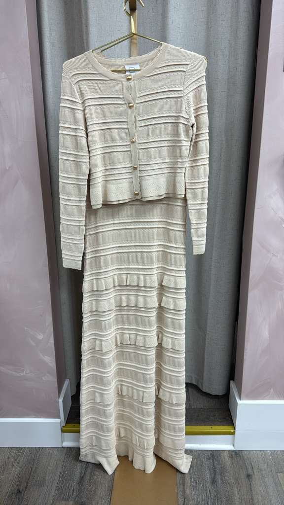 Pointelle Sleeveless Dress- Cream - Image 2