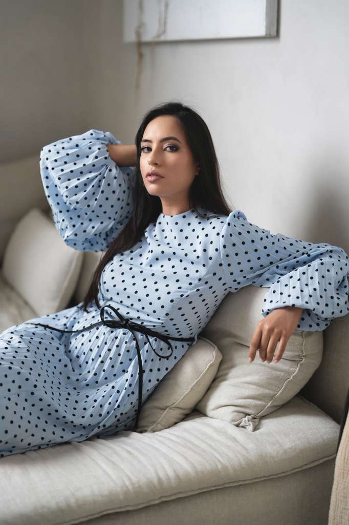 Polka Dot Dress with Belt - Image 2
