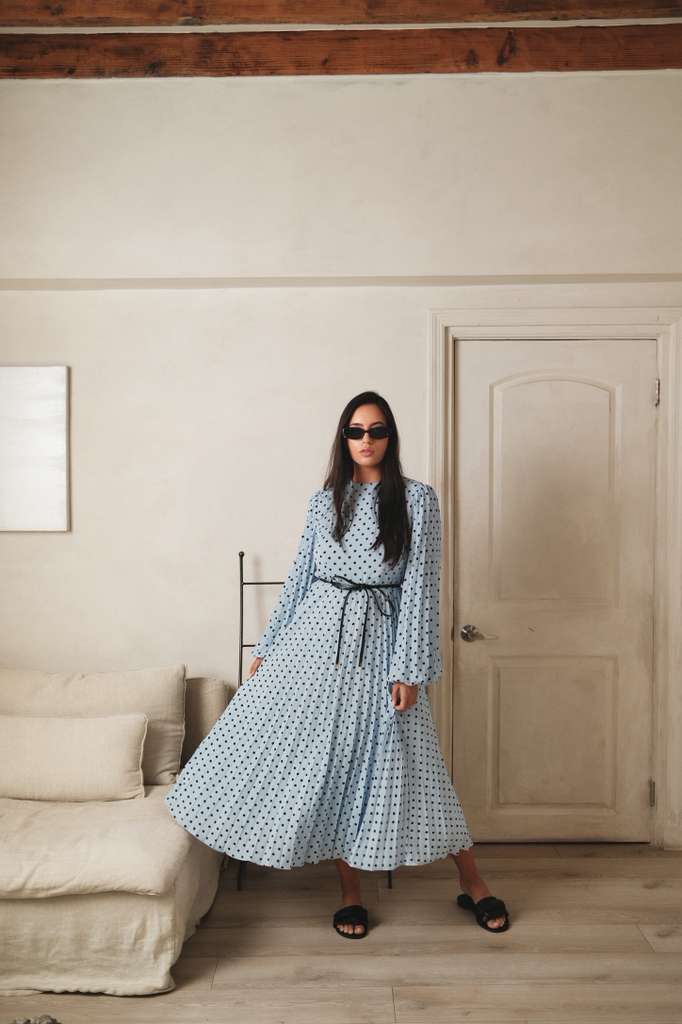 Polka Dot Dress with Belt - Image 3