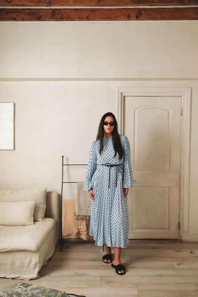 Polka Dot Dress with Belt - Image 4