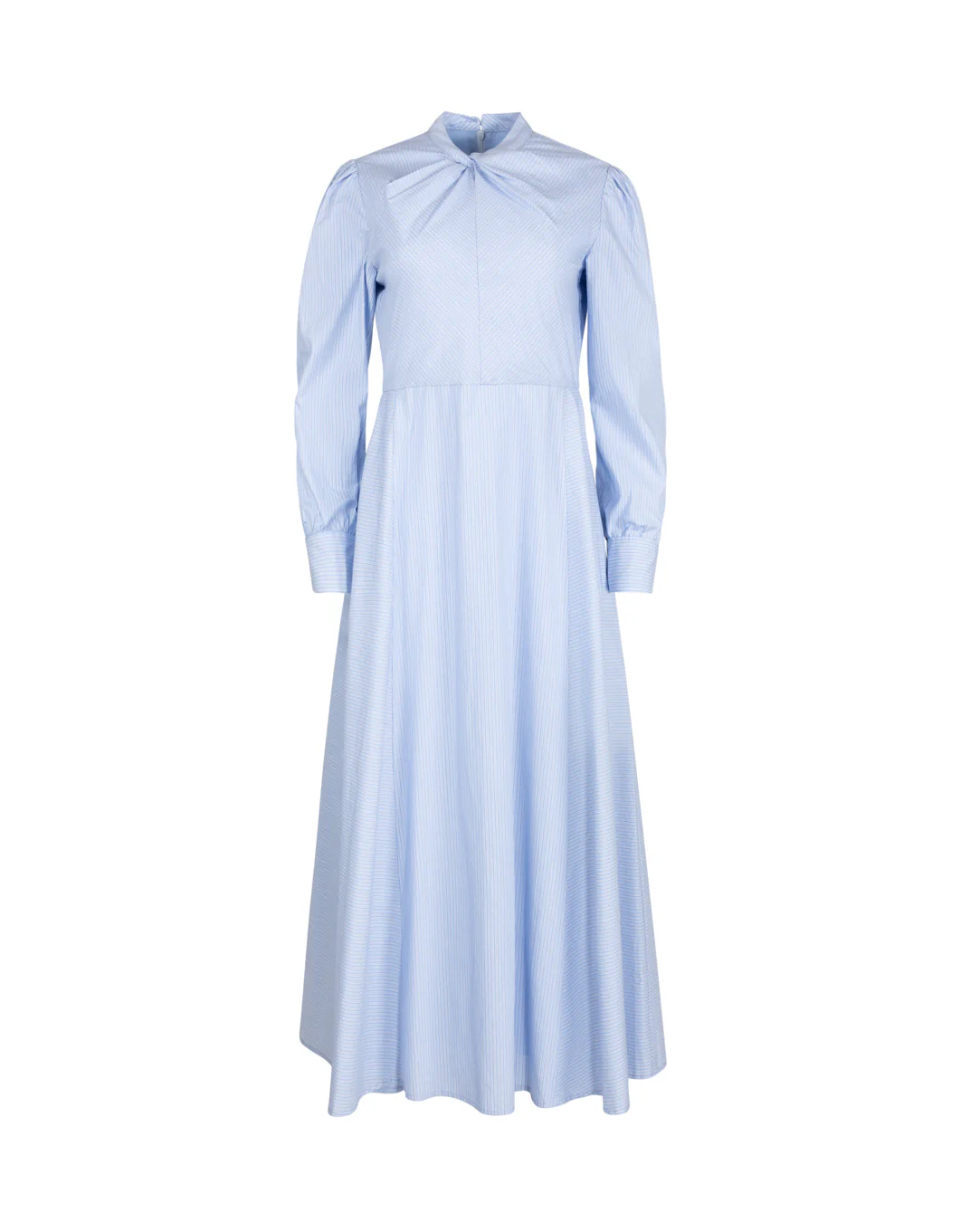 Poplin Striped Twist Neck Belted Dress- Stripe L Blue