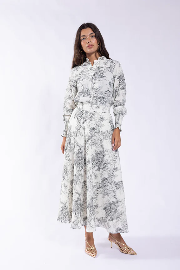 Printed Circle Skirt- Grey/Ivory