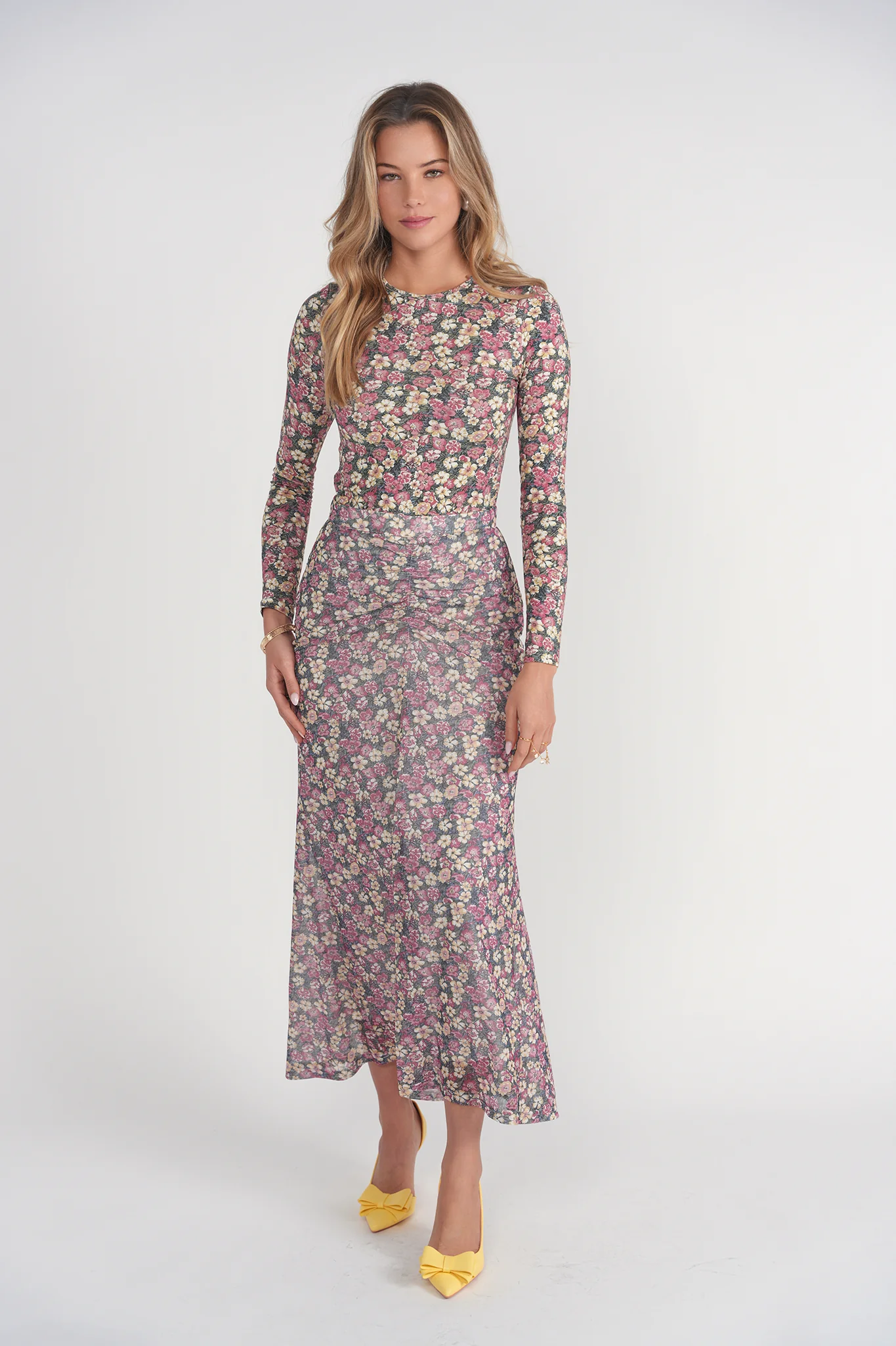 Printed Long Sleeve Tee- Pink Garden - Image 3