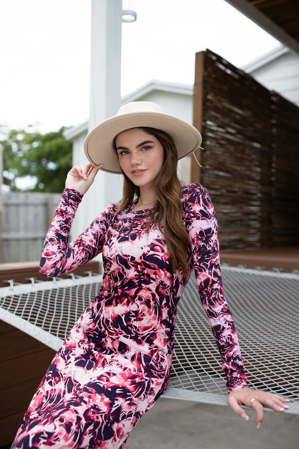Printed Long Sleeve Tee- Abstract Florals Mauve (size up 1 size) - Image 2