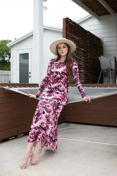 Printed Long Sleeve Tee- Abstract Florals Mauve (size up 1 size) - Image 4