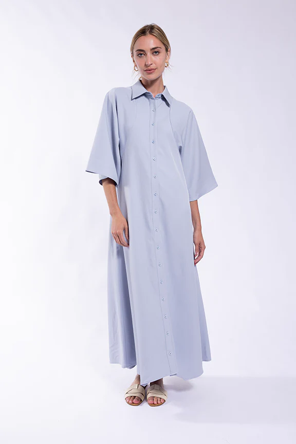Raglan Sleeve Shirtdress- Blue