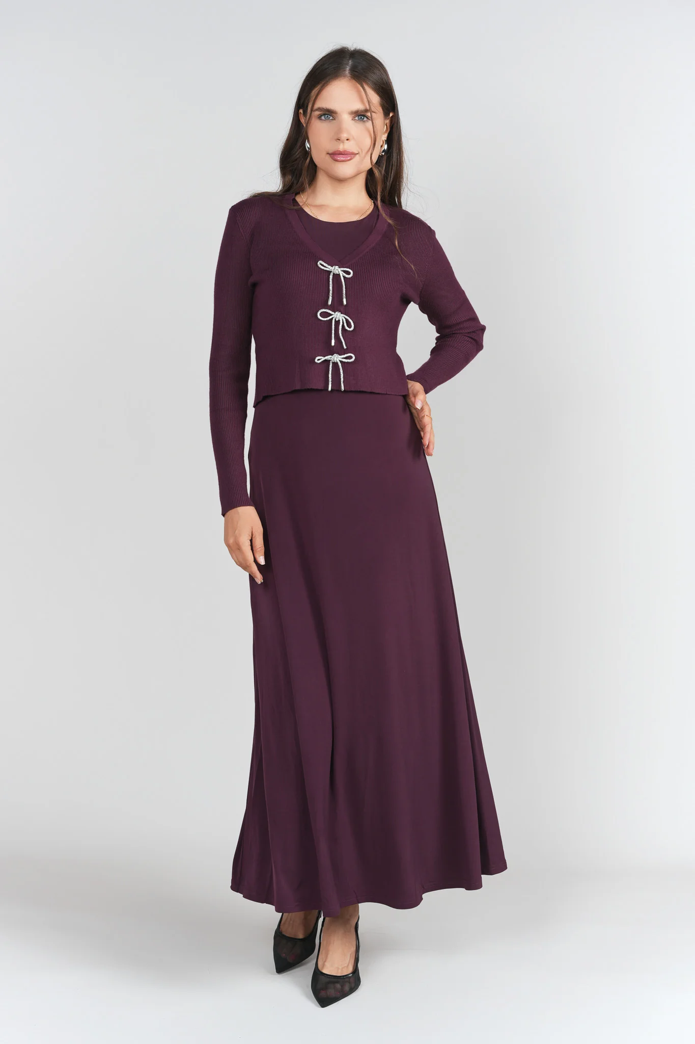 Sleeveless Jersey Dress- Eggplant - Image 2