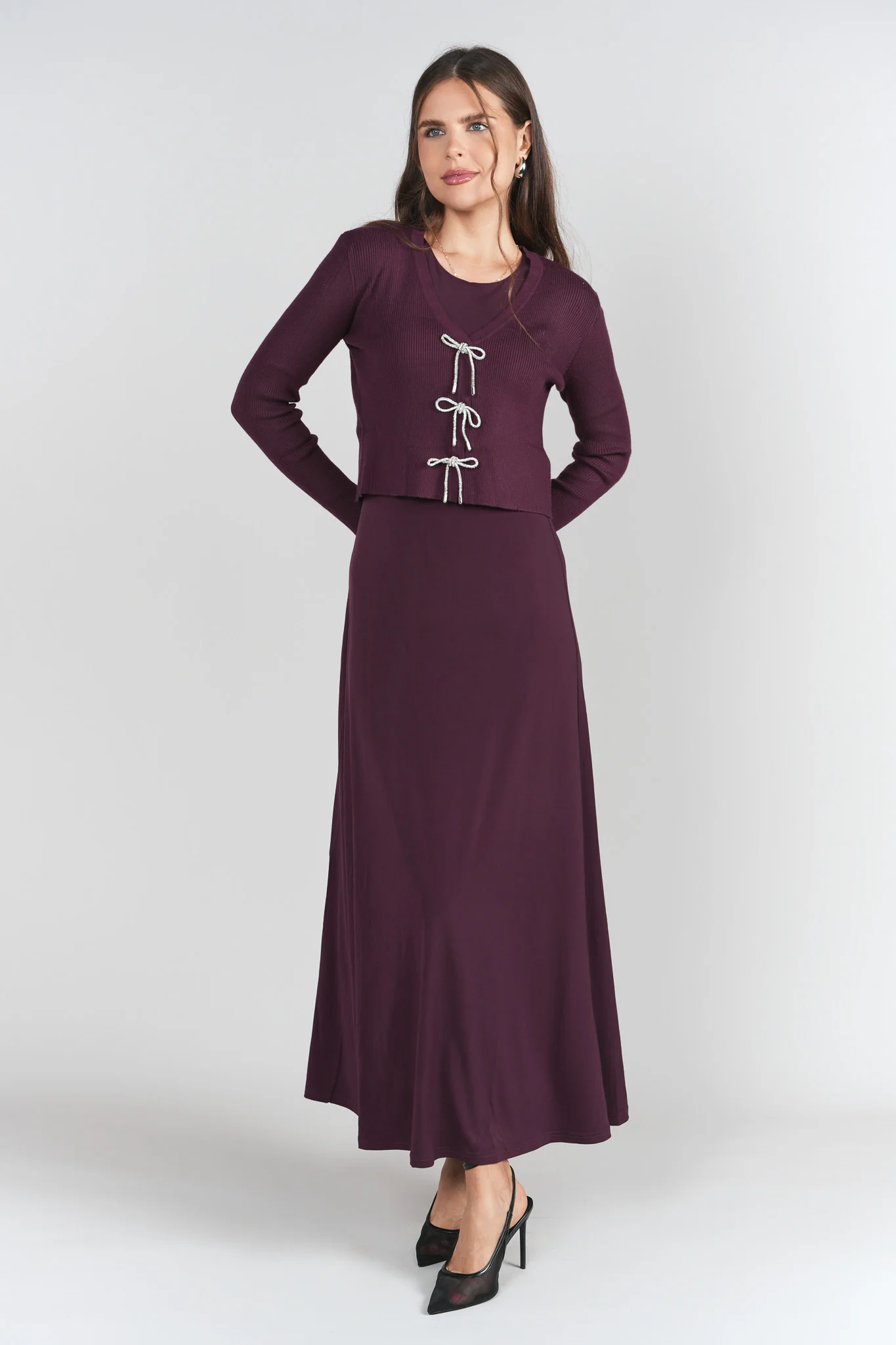 Sleeveless Jersey Dress- Eggplant - Image 3