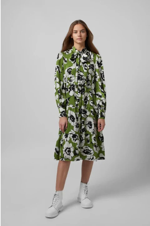 Riley Dress in Flower on Green