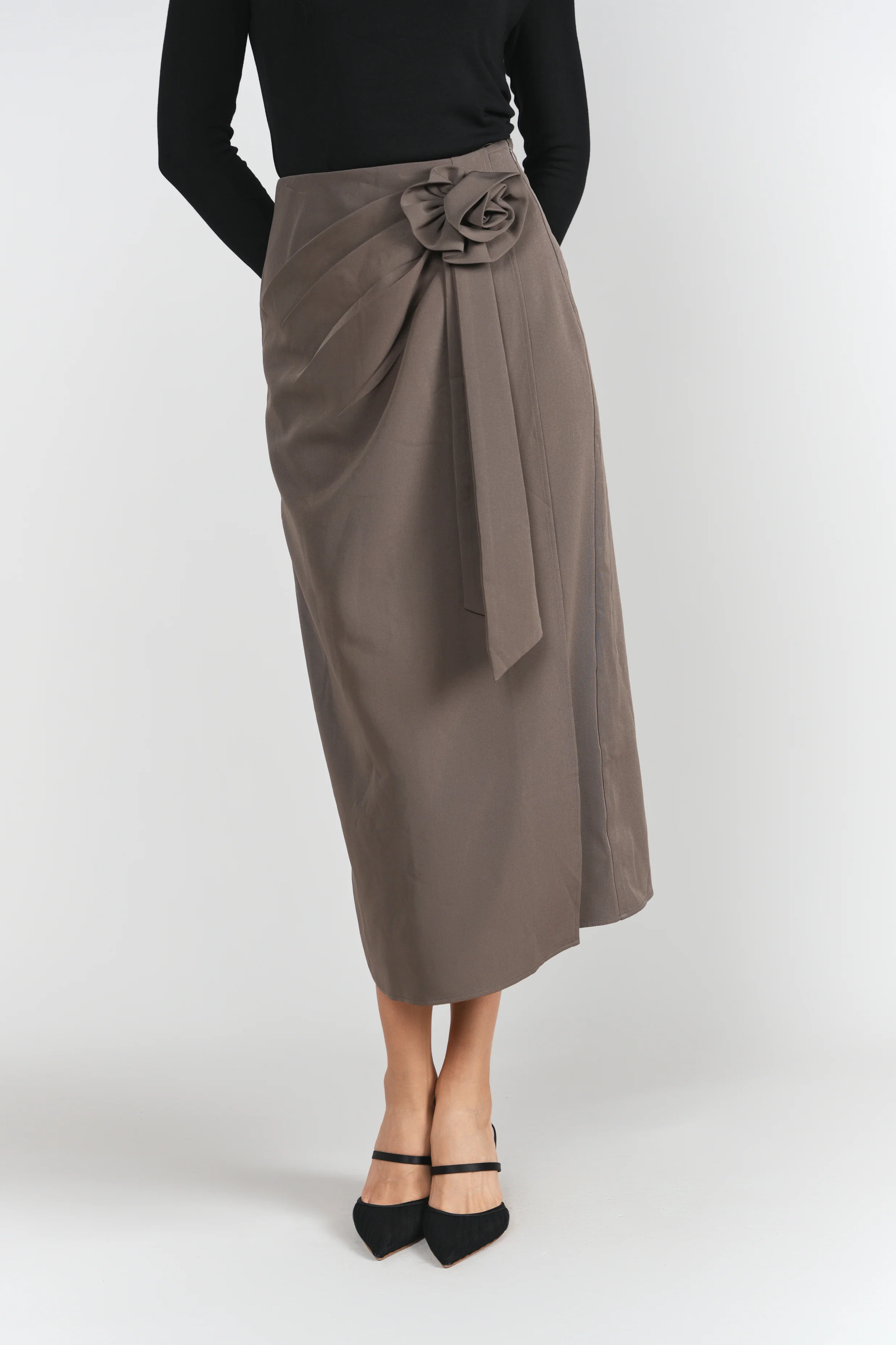 Rosette Midi Skirt- Mink