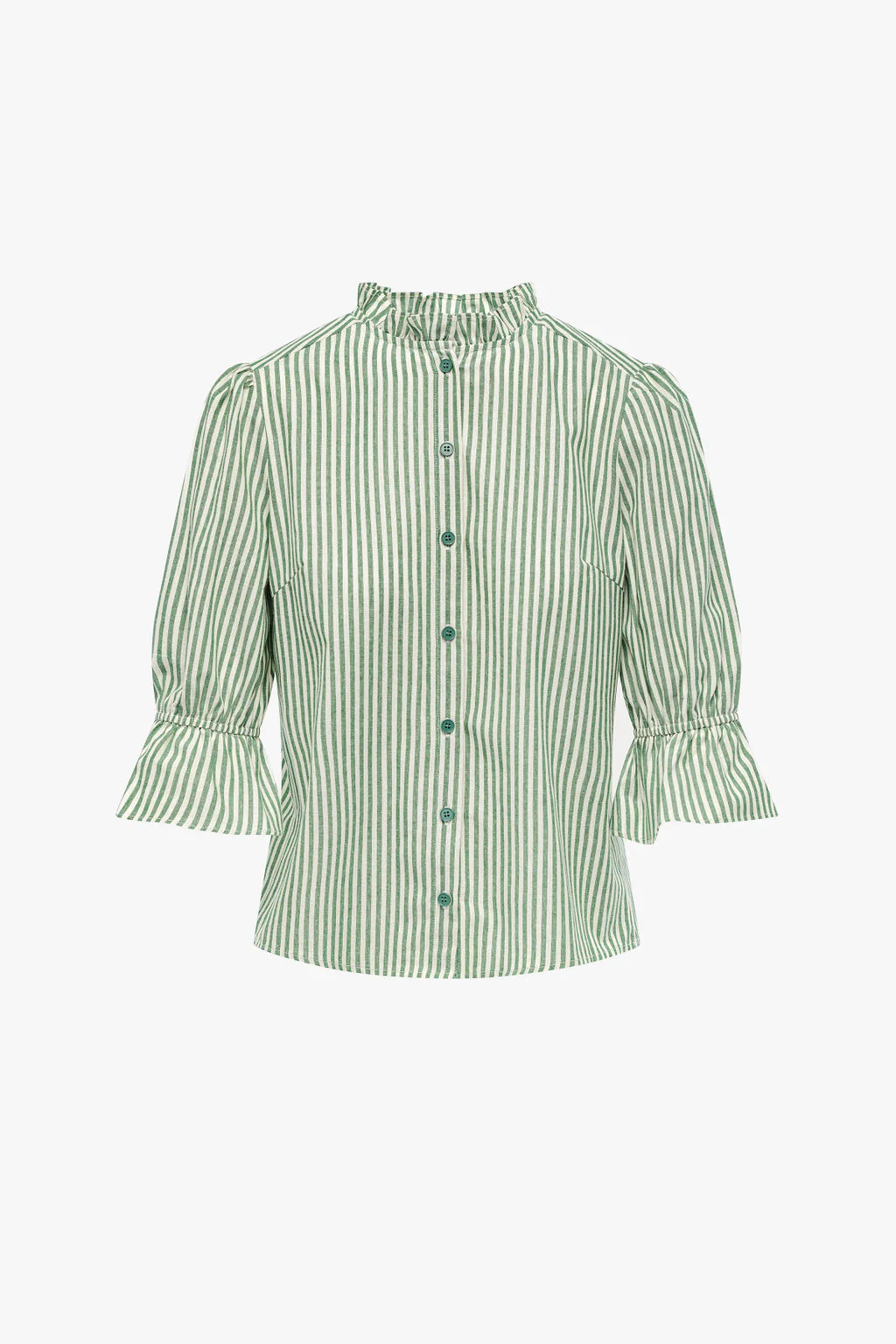 Ruffle Cuff Cotton Top- Green Stripes - Image 4