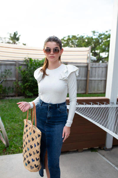 Ruffle-Shoulder Tee- Heather Gray - Image 2