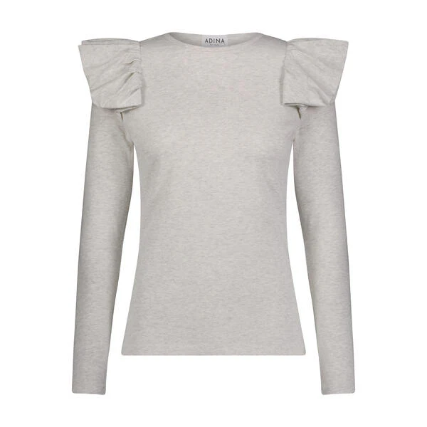 Ruffle-Shoulder Tee- Heather Gray - Image 4