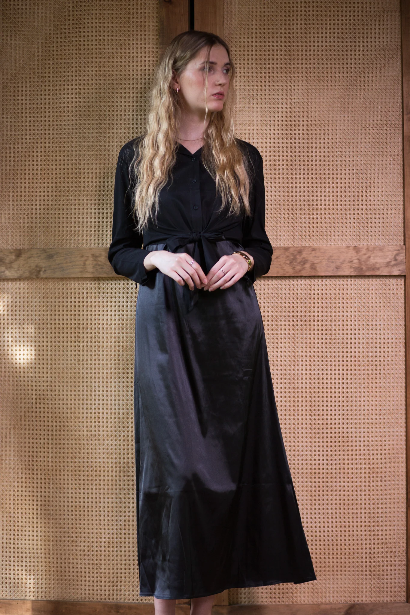 Satin Crop Blouse- Black - Image 5