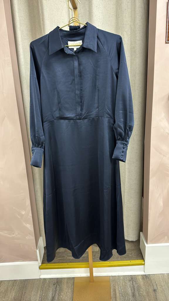 Satin Midi Dress- Navy