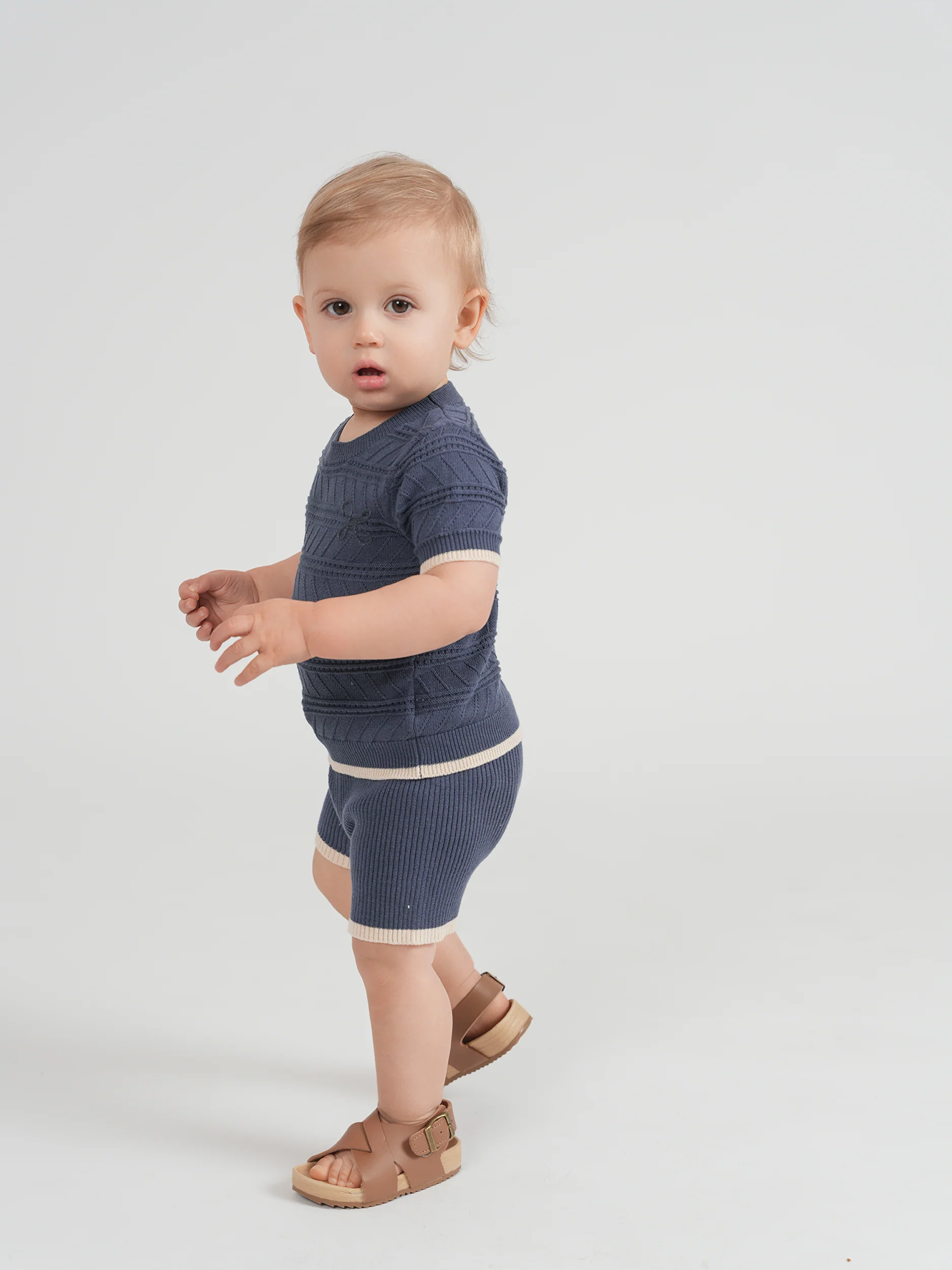 Textured Knit Baby Set- Moonlight