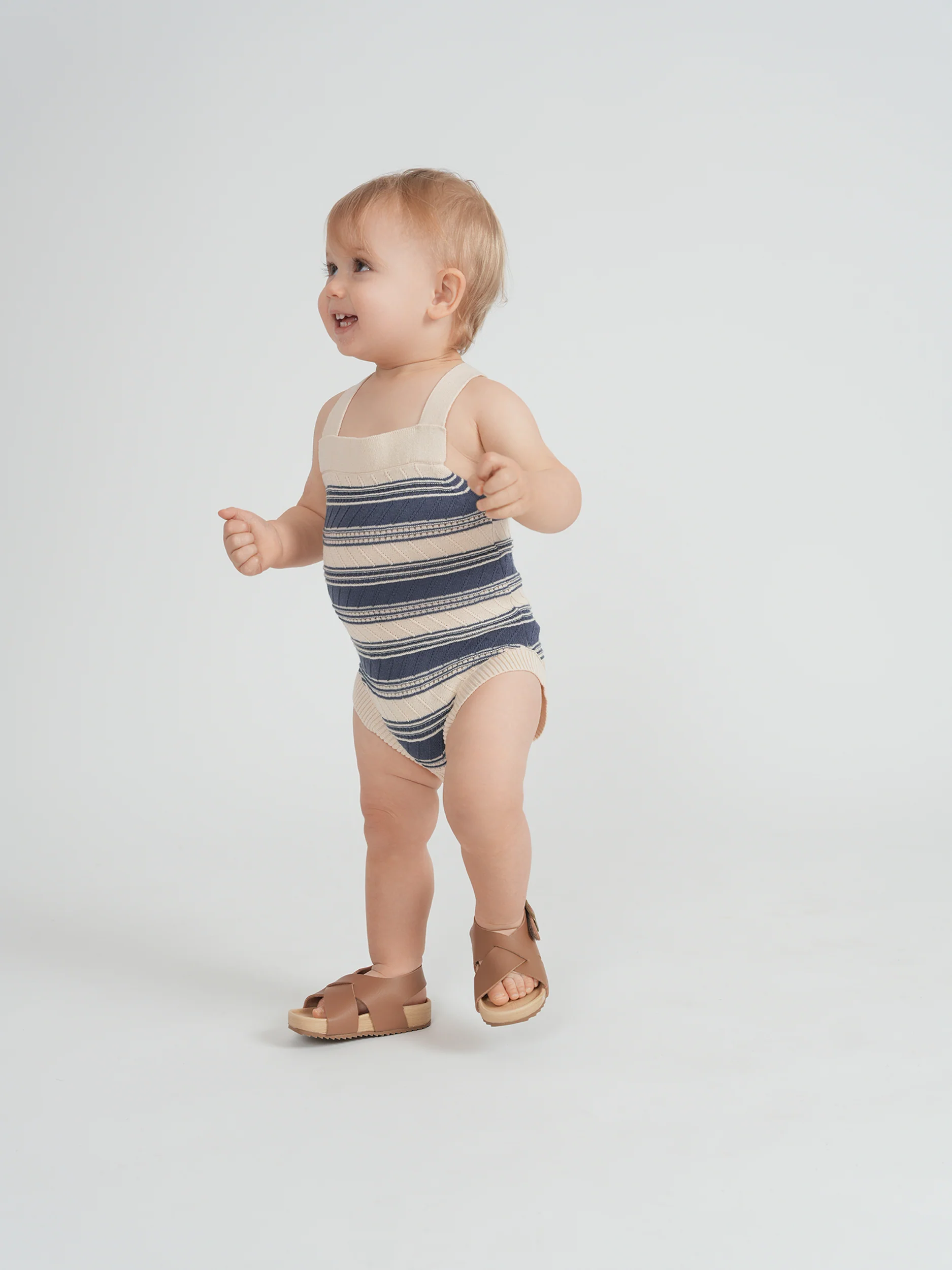 Baby Stripe Textured Knit Onesie- Moonlight
