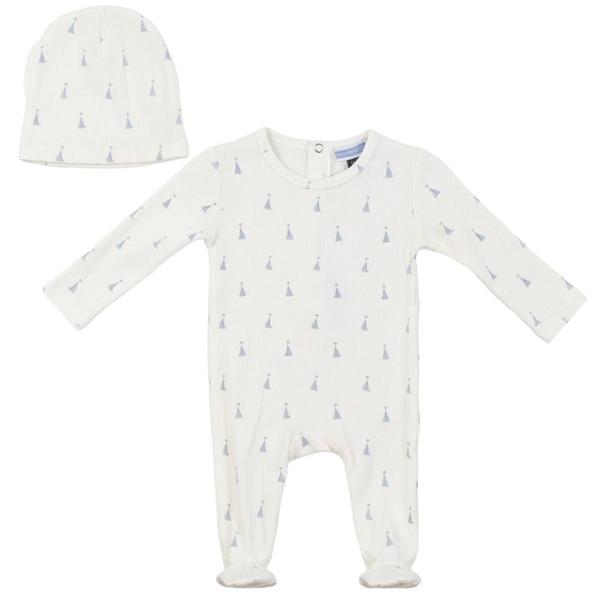 Baby Bow/Sail Boat Print Onesie and Hat- Off White/Blue - Image 3