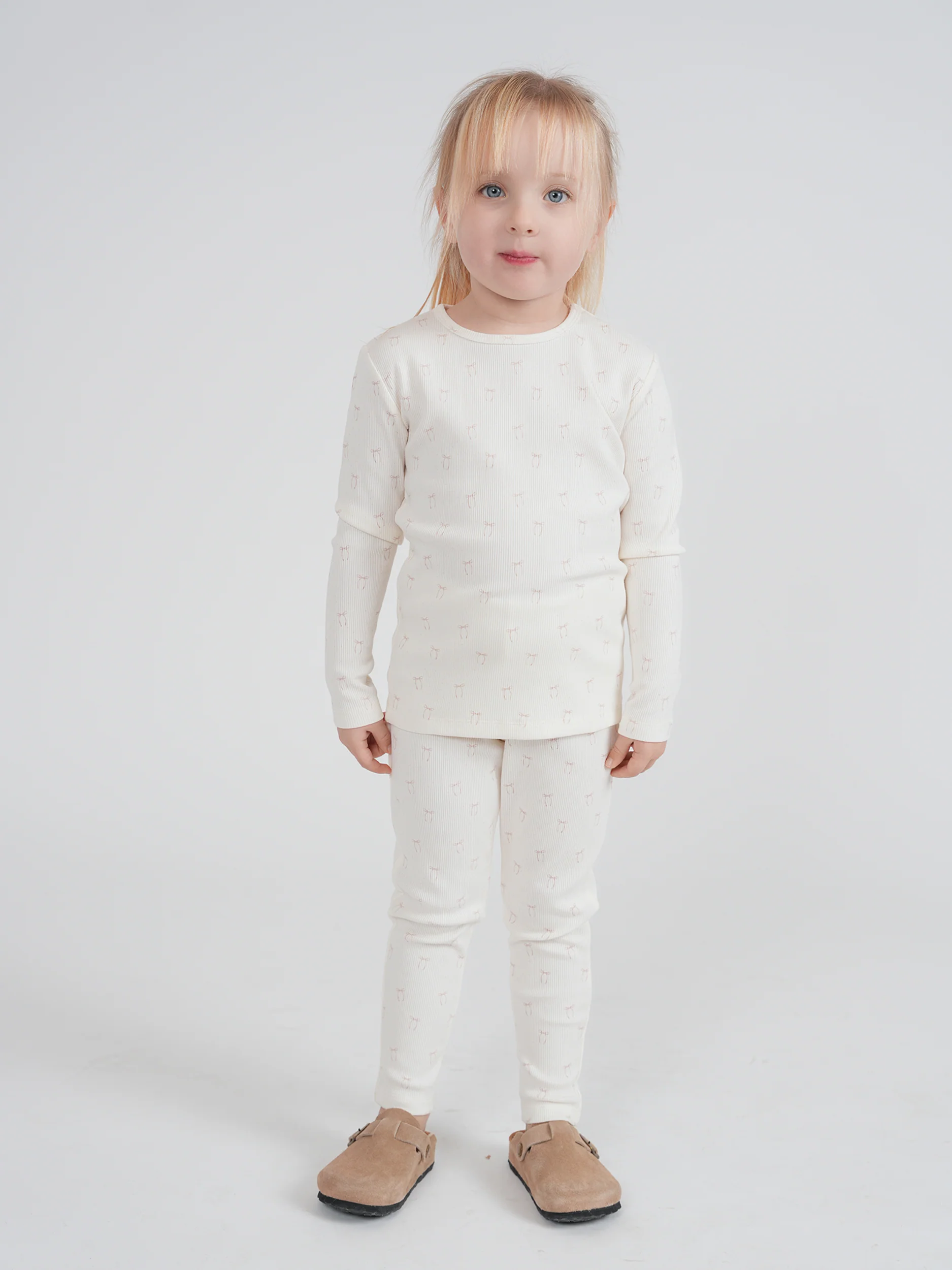 Bow/Sail Boat Print 2pc Girls Set- Off White/Pink