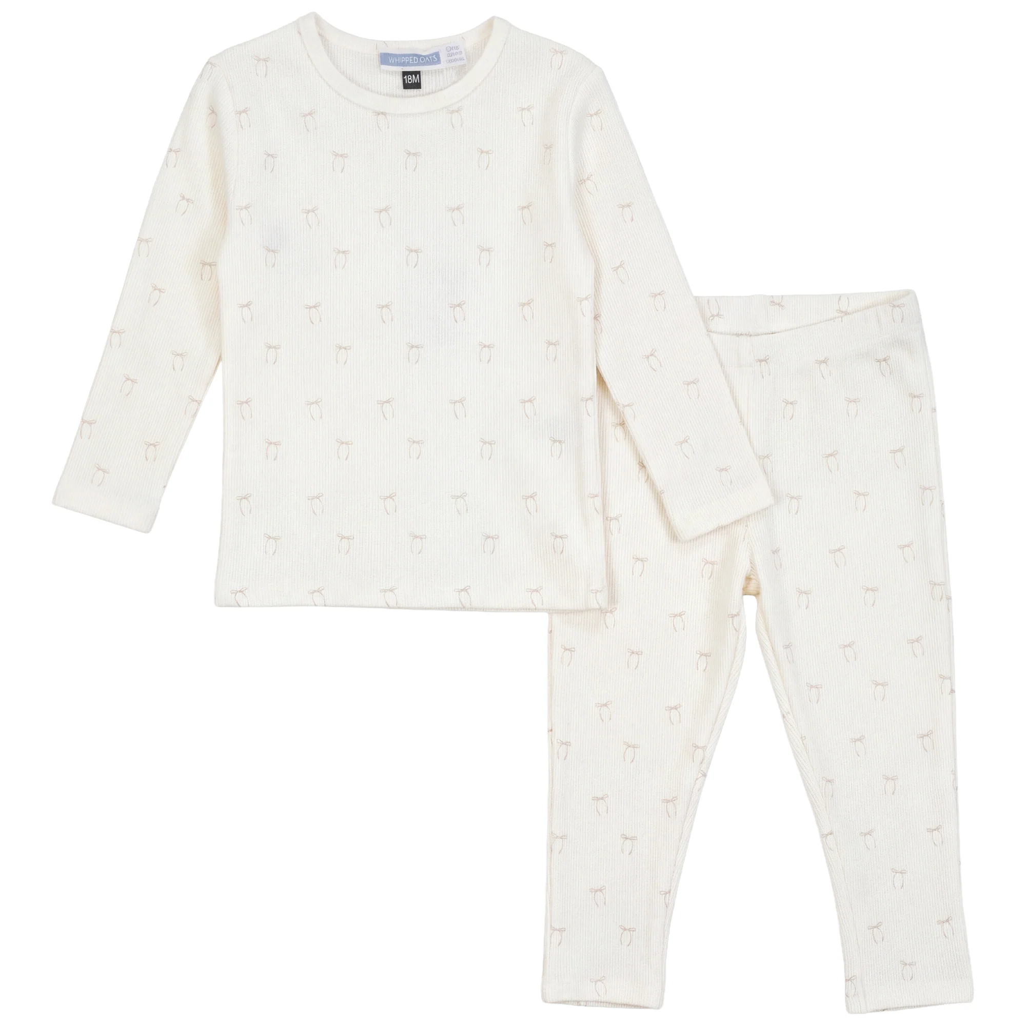 Bow/Sail Boat Print 2pc Girls Set- Off White/Pink - Image 3