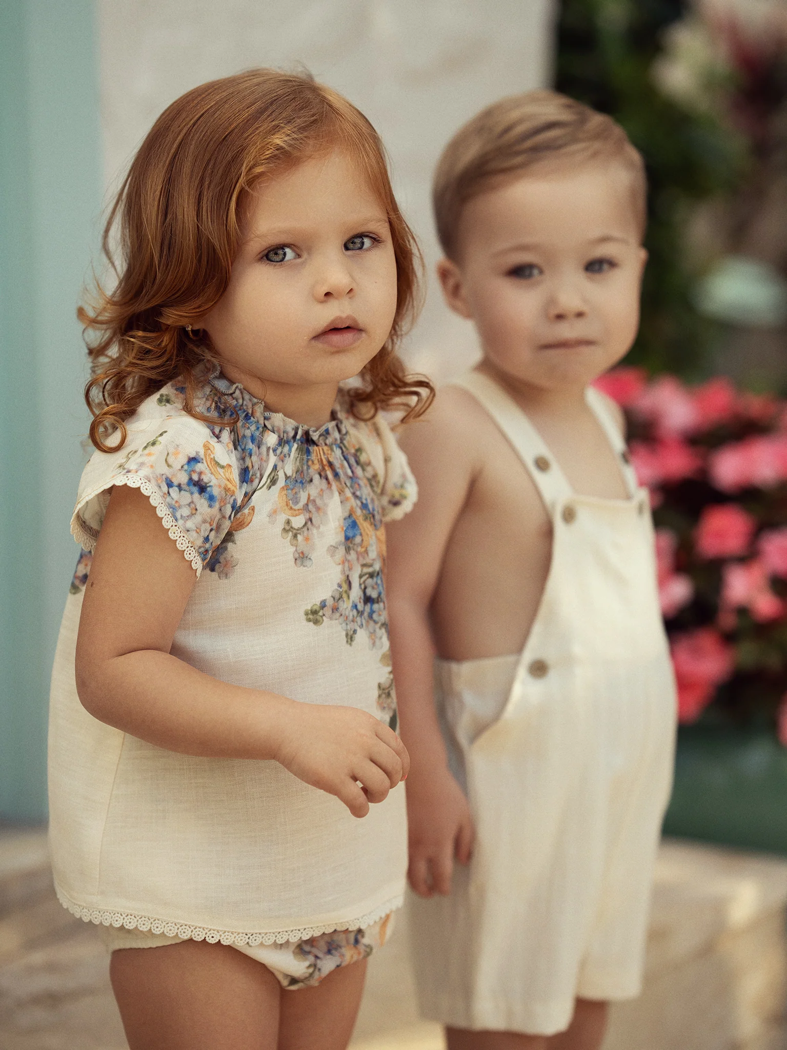 2pc Girls Set- Cream Floral