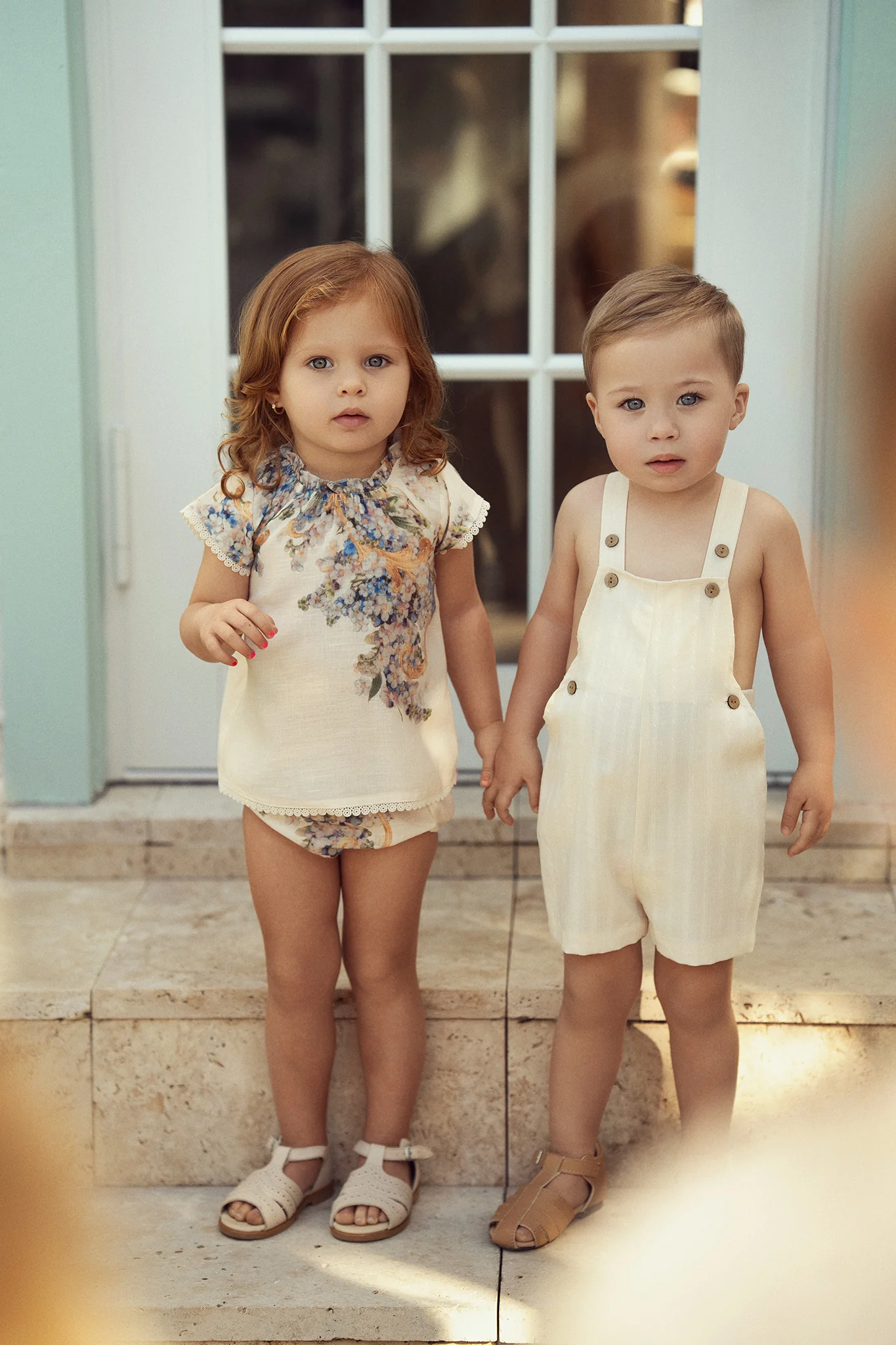 2pc Girls Set- Cream Floral - Image 2