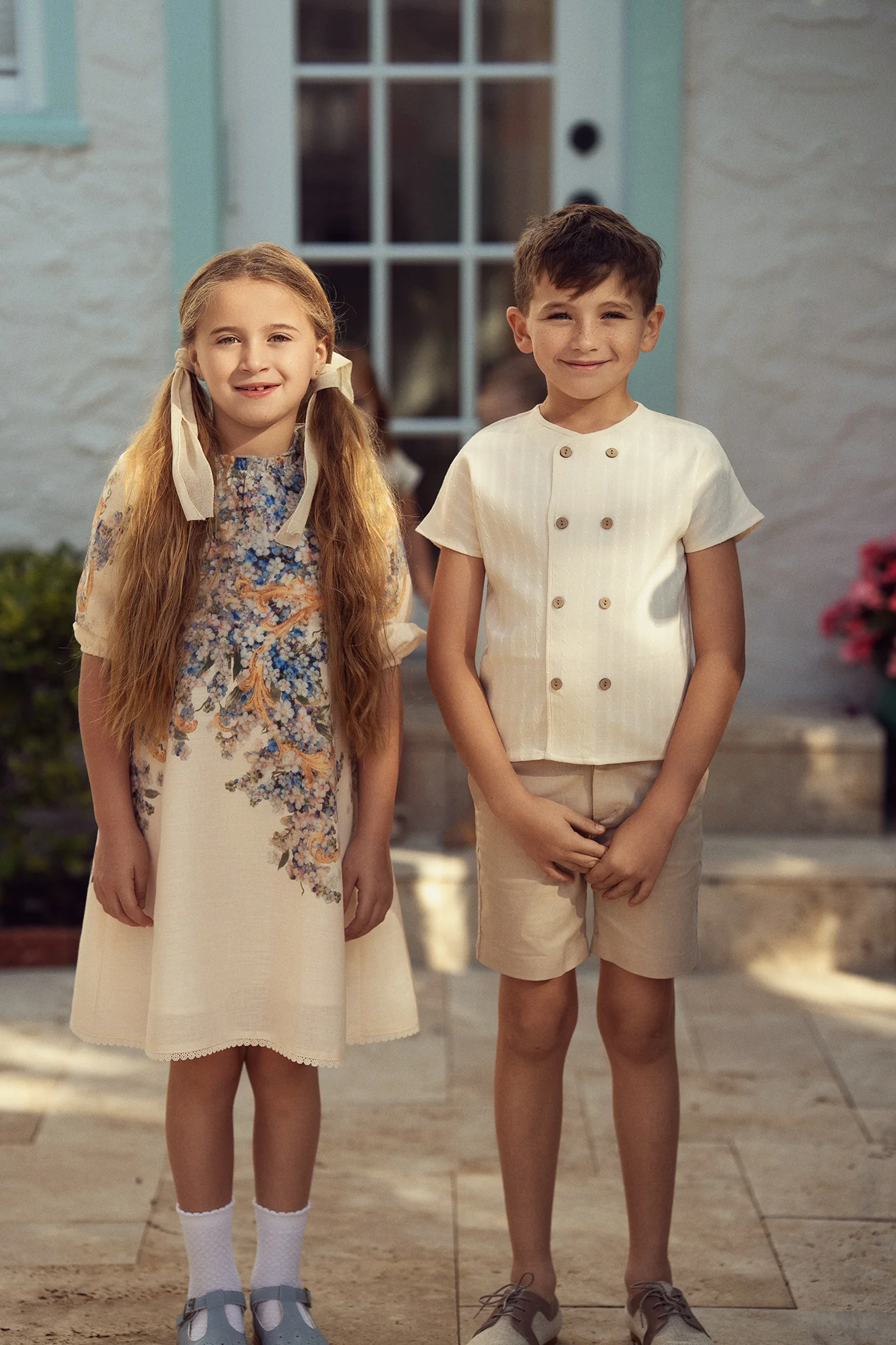 Boys Textured Linen Button Down Shirt- Ivory - Image 3
