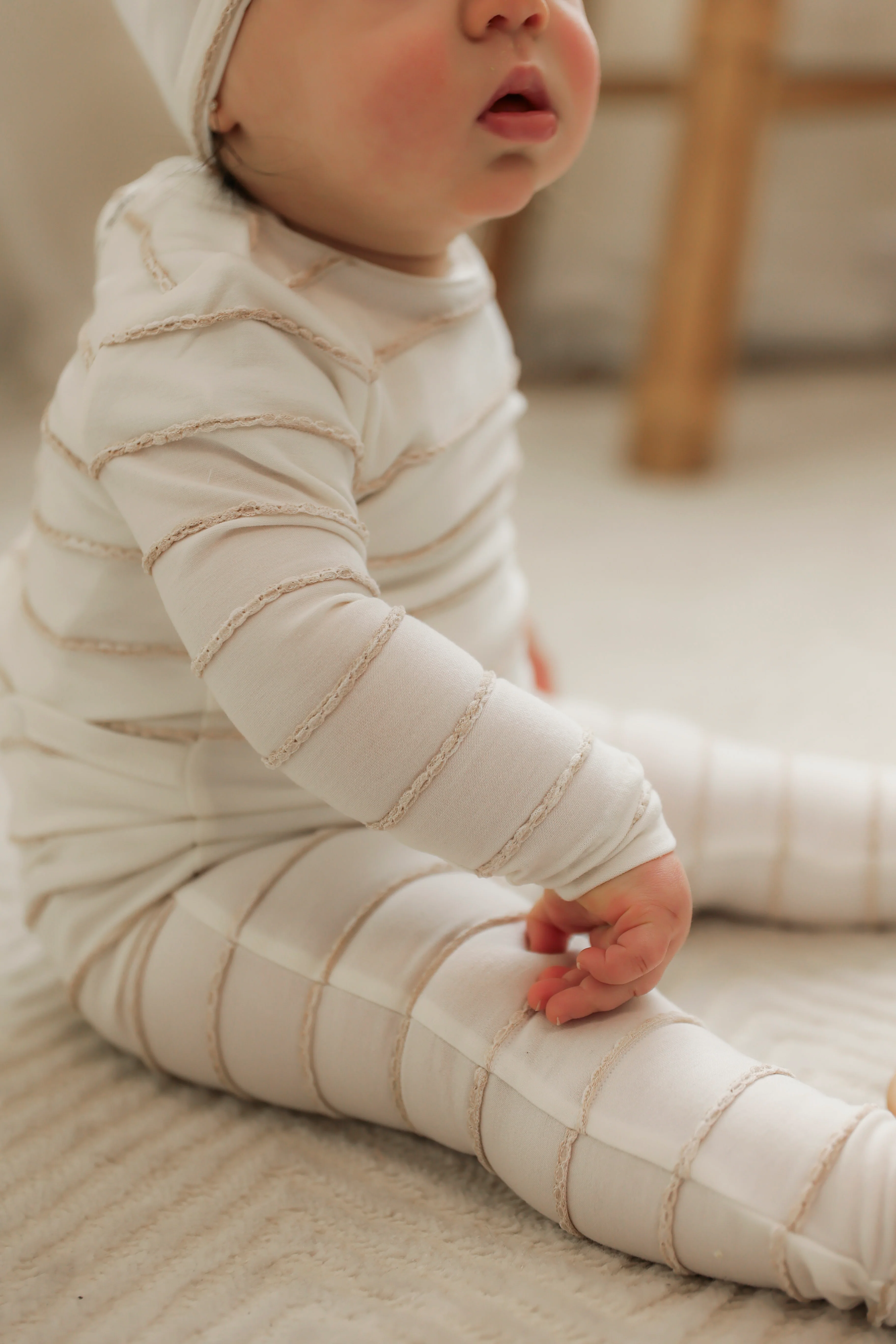 Baby Raised Striped Onesie- Beige - Image 2