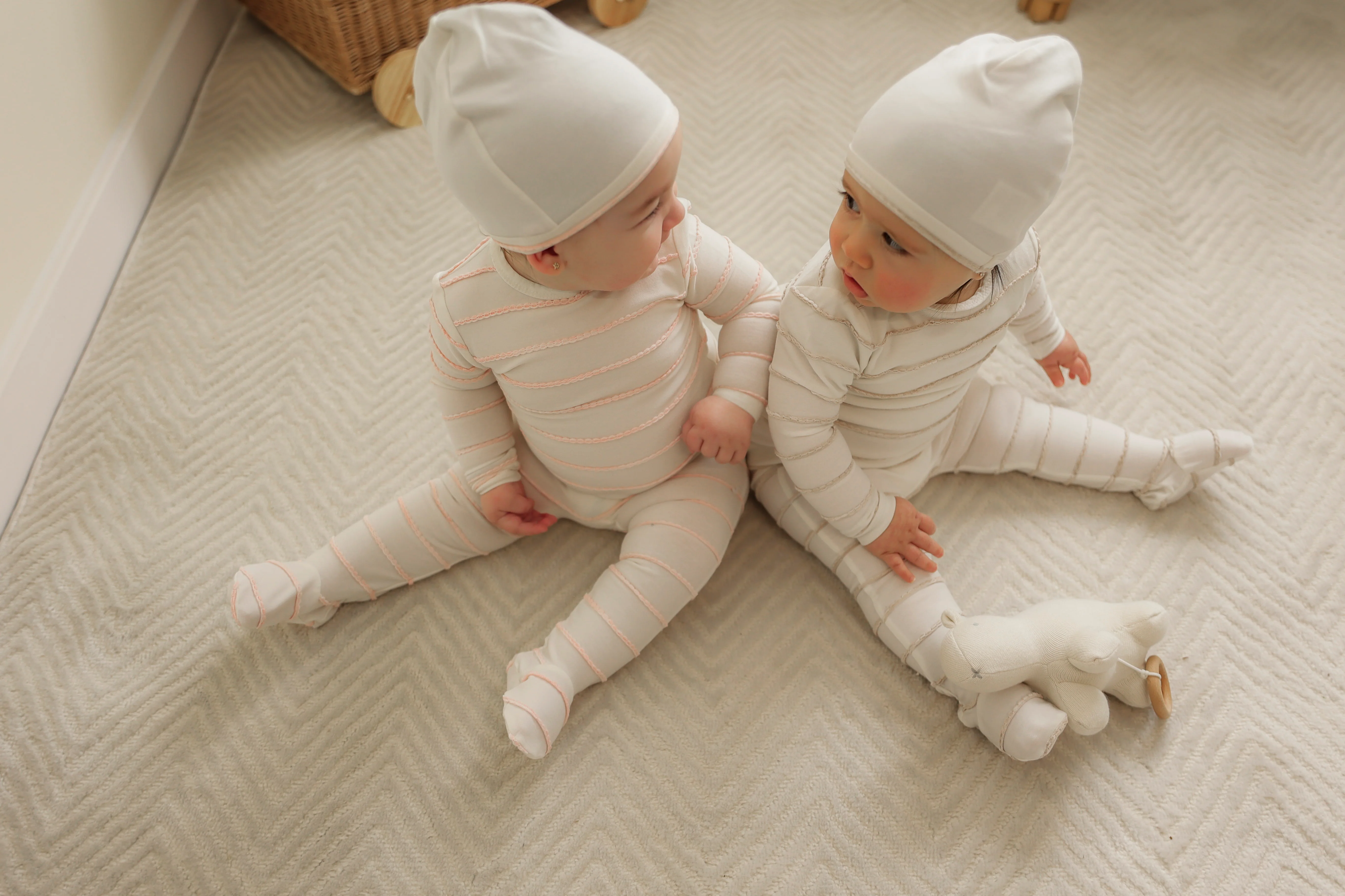 Baby Raised Striped Onesie- Beige - Image 3