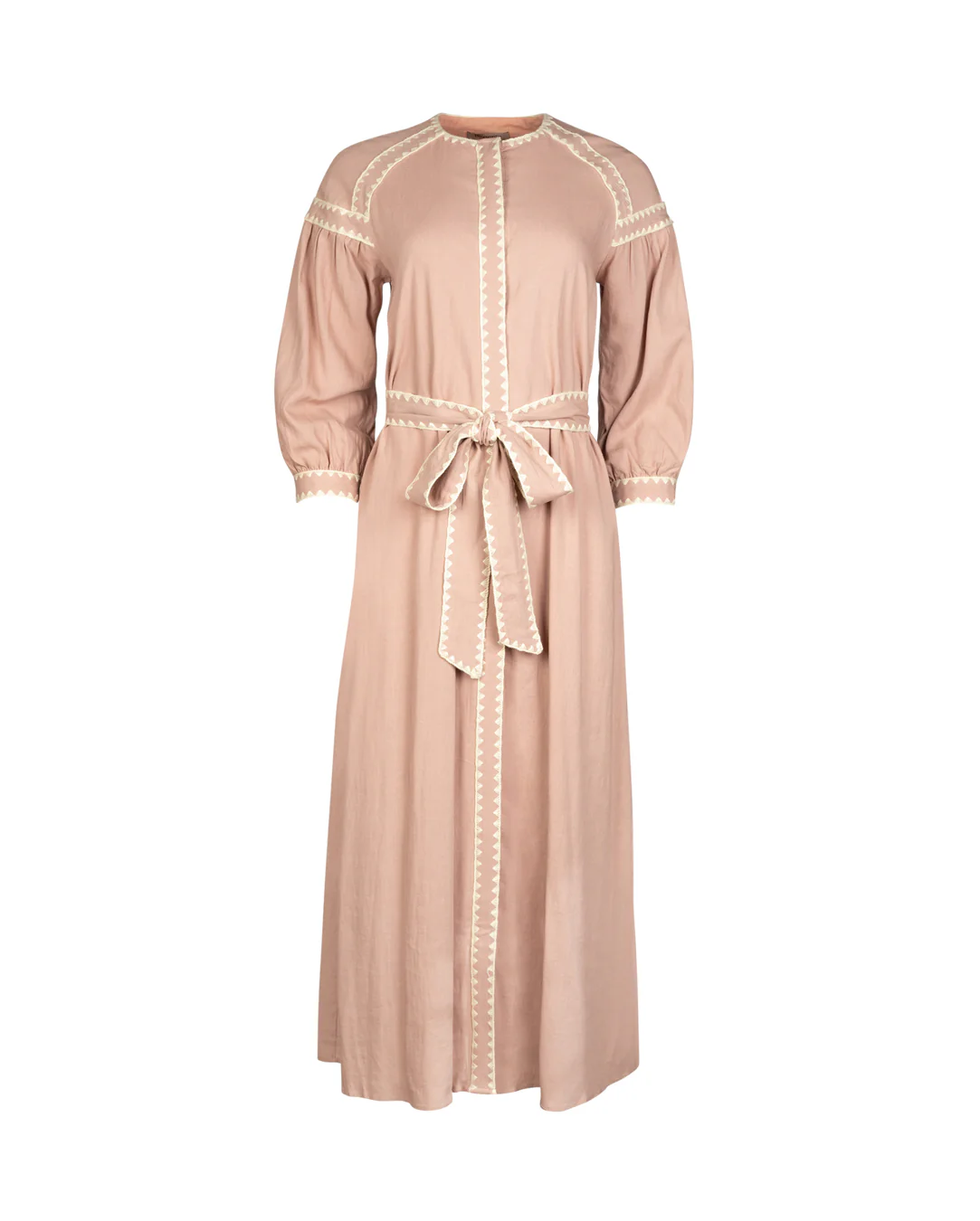 Scallop Trim Belt Dress- Peach