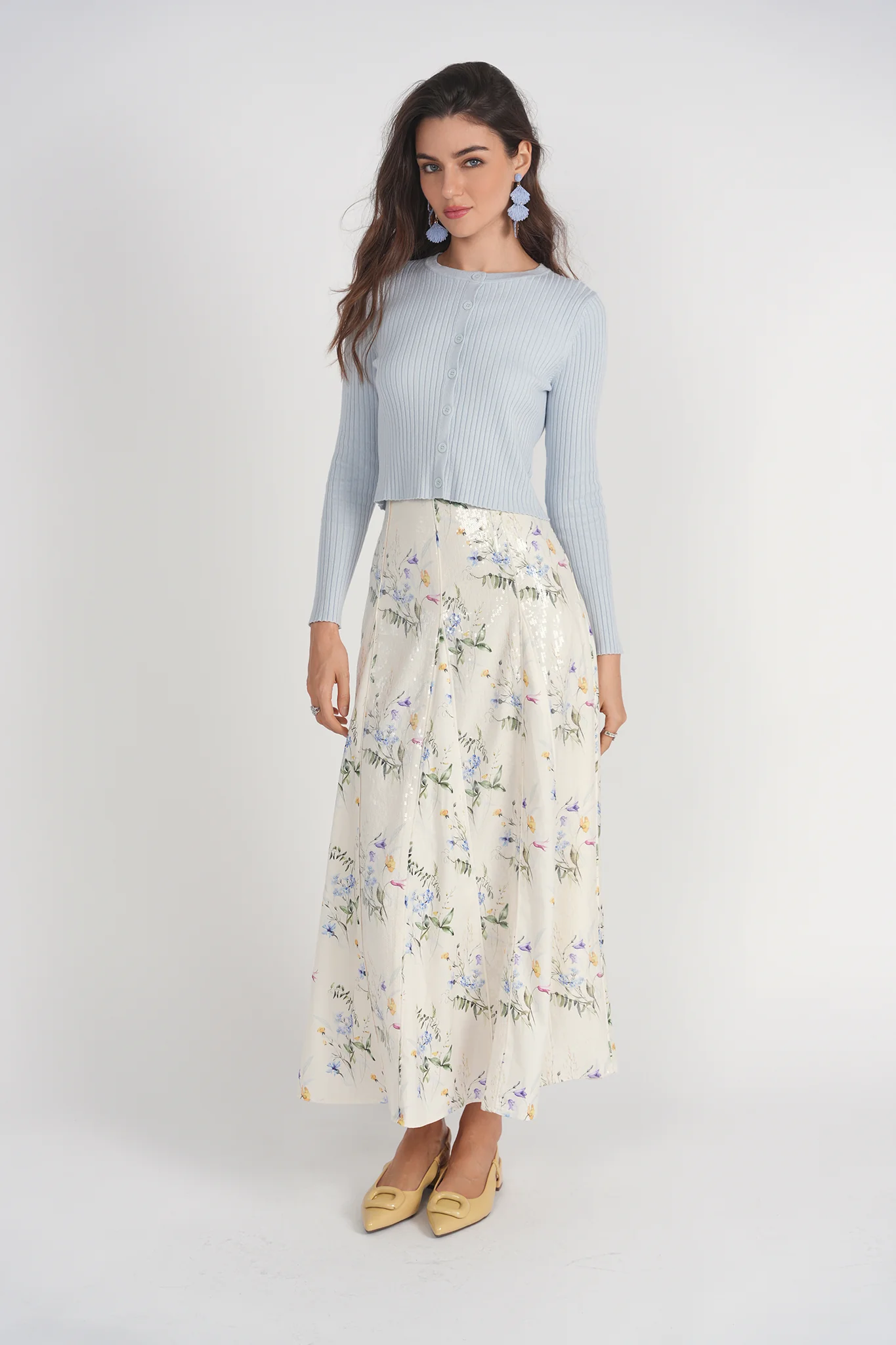 Sequin Panel Skirt Maxi- Yellow Fields - Image 2