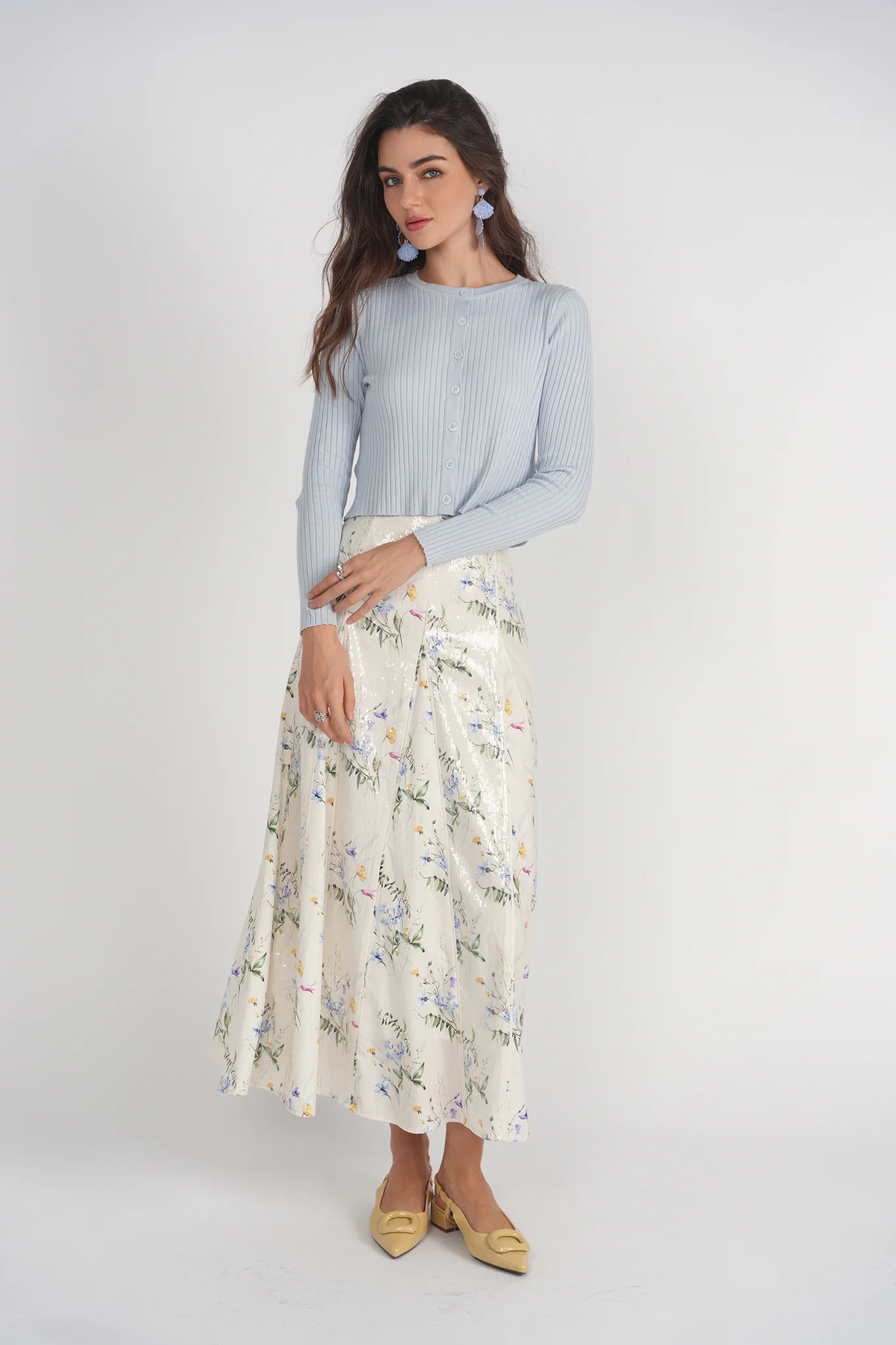 Sequin Panel Skirt Maxi- Yellow Fields - Image 3