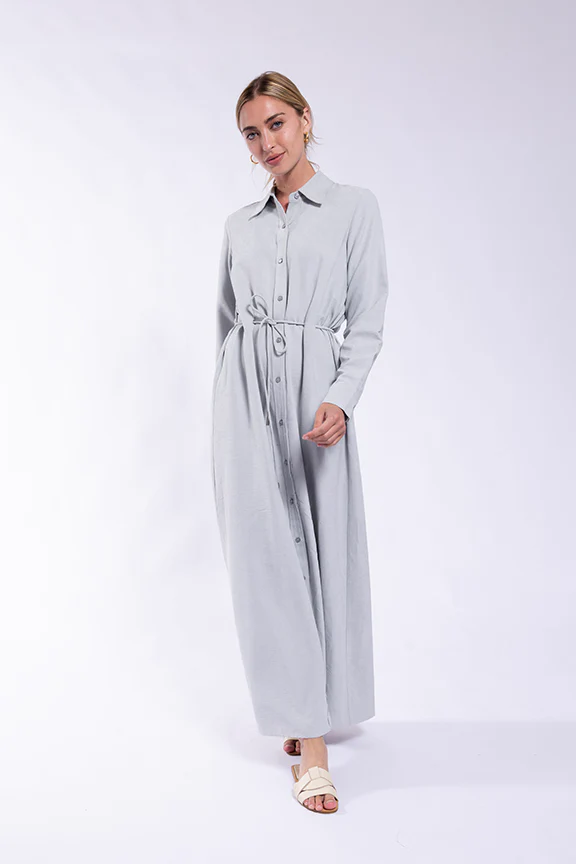 Shirtdress with Grommet Belt- Ice Blue