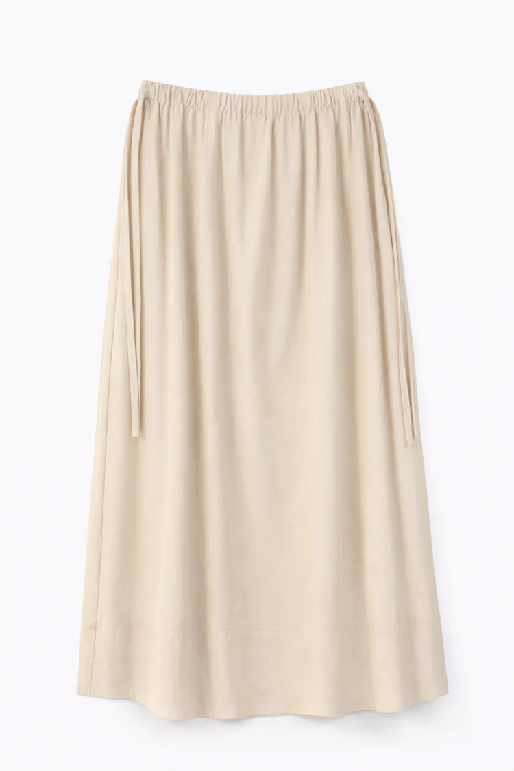 Side Drawstring Pleated Midi Skirt- Stone