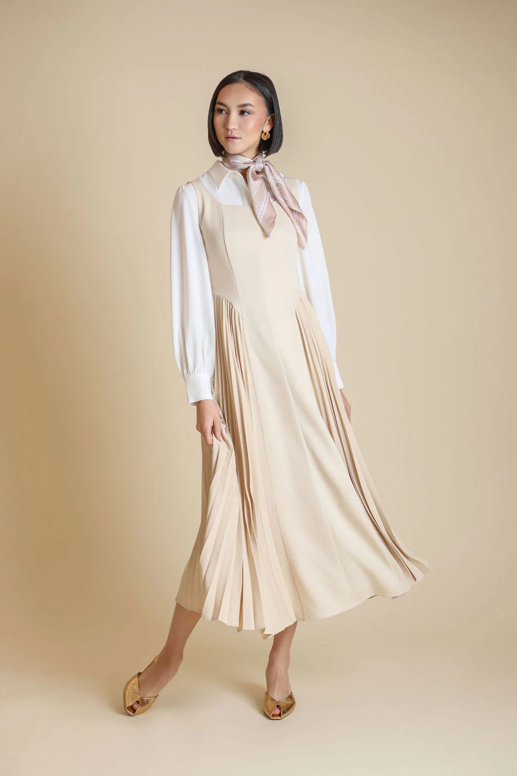 Side Pleated Jumper- Beige - Image 2