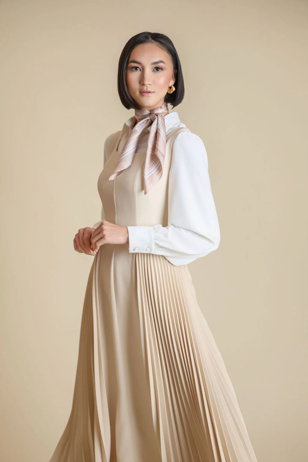 Side Pleated Jumper- Beige - Image 3