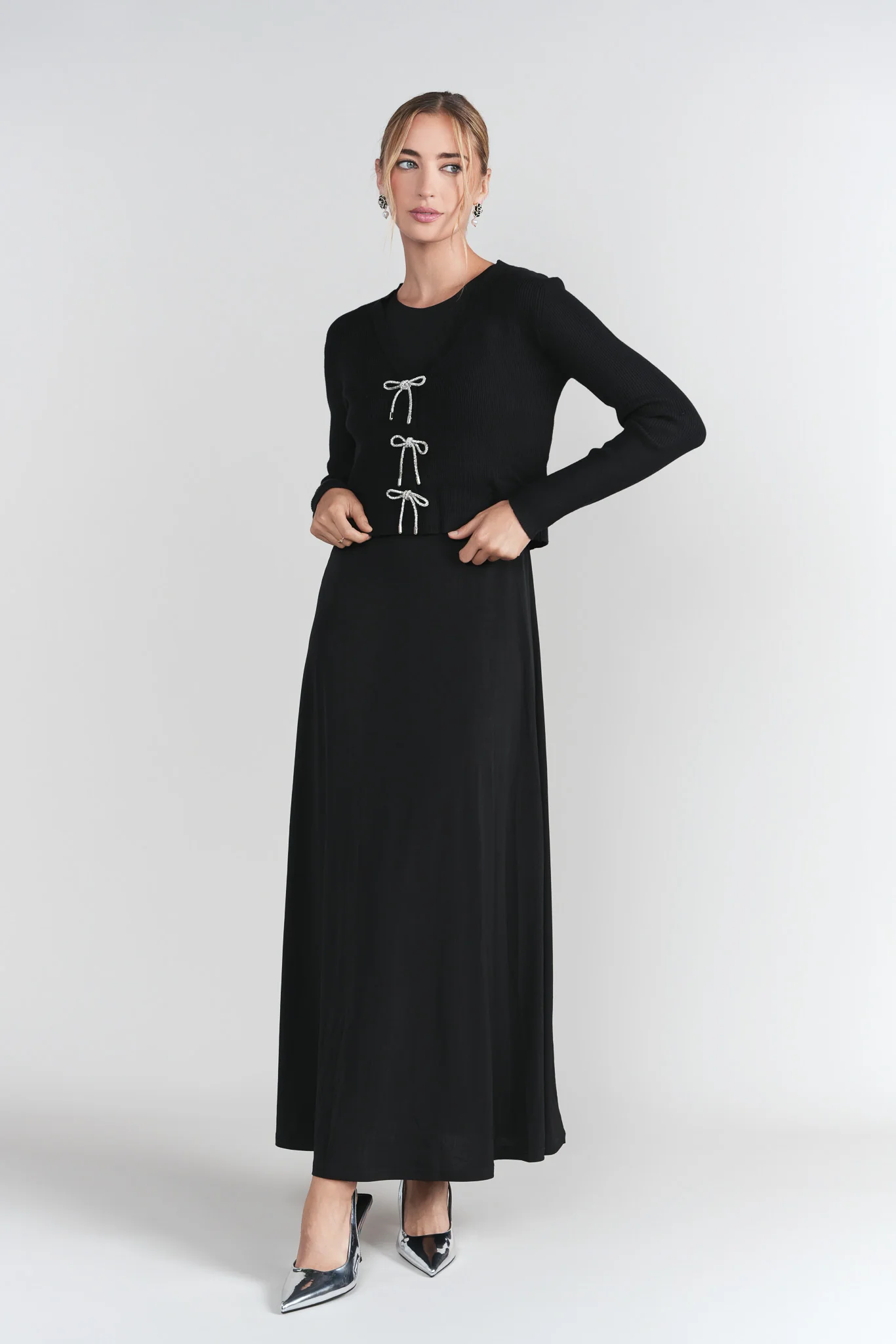 Sleeveless Jersey Dress- Black - Image 3