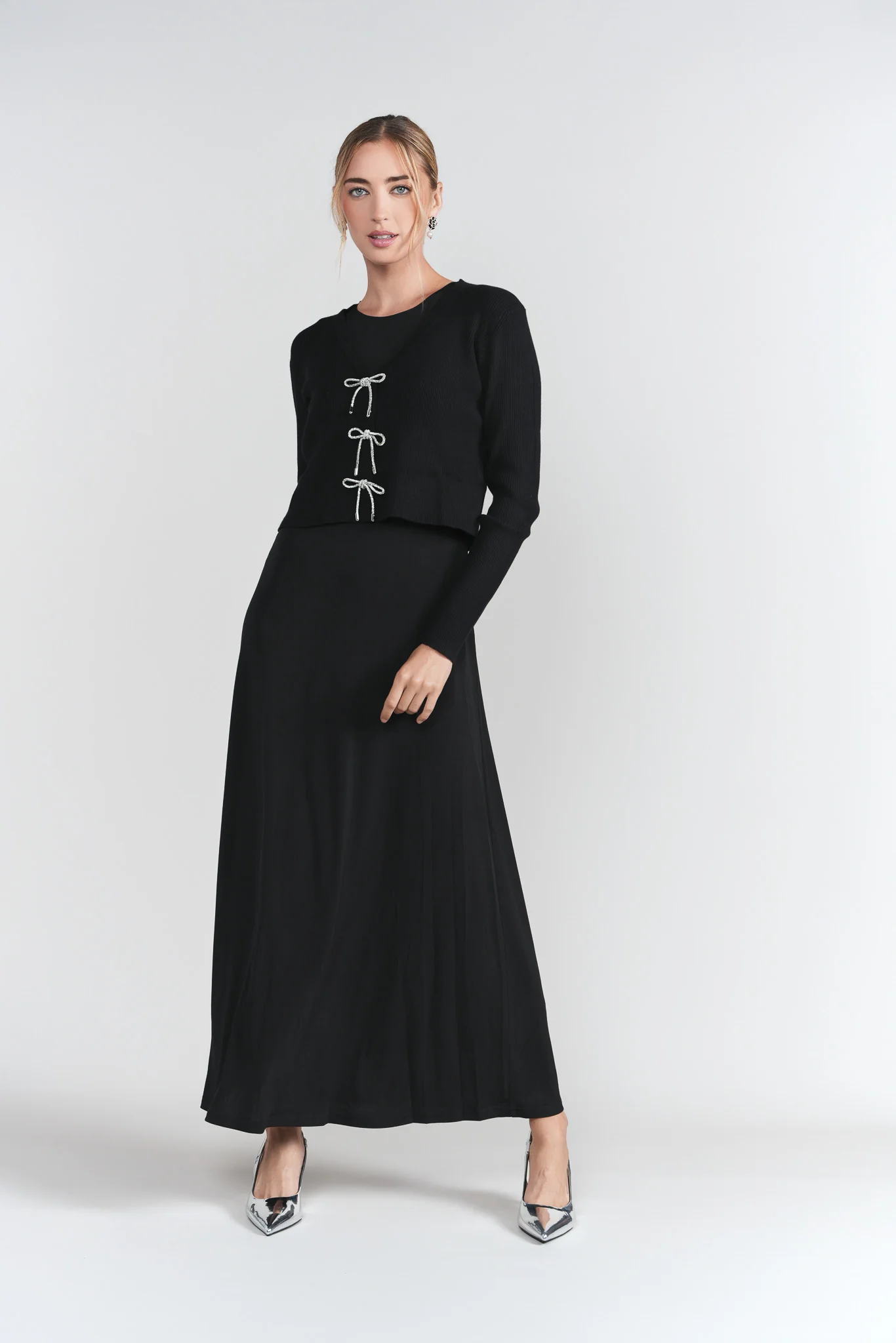 Sleeveless Jersey Dress- Black - Image 5