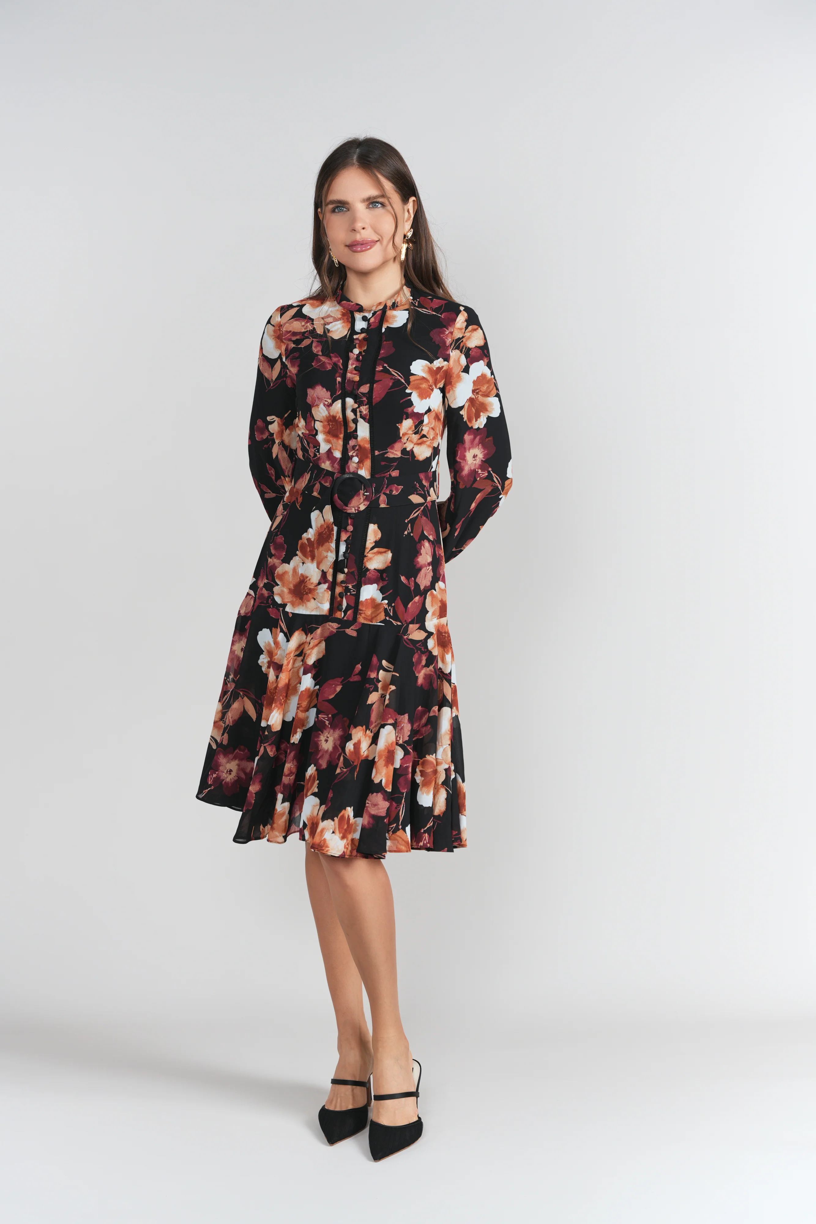 Sophie Dress- Brown Floral Chiffon