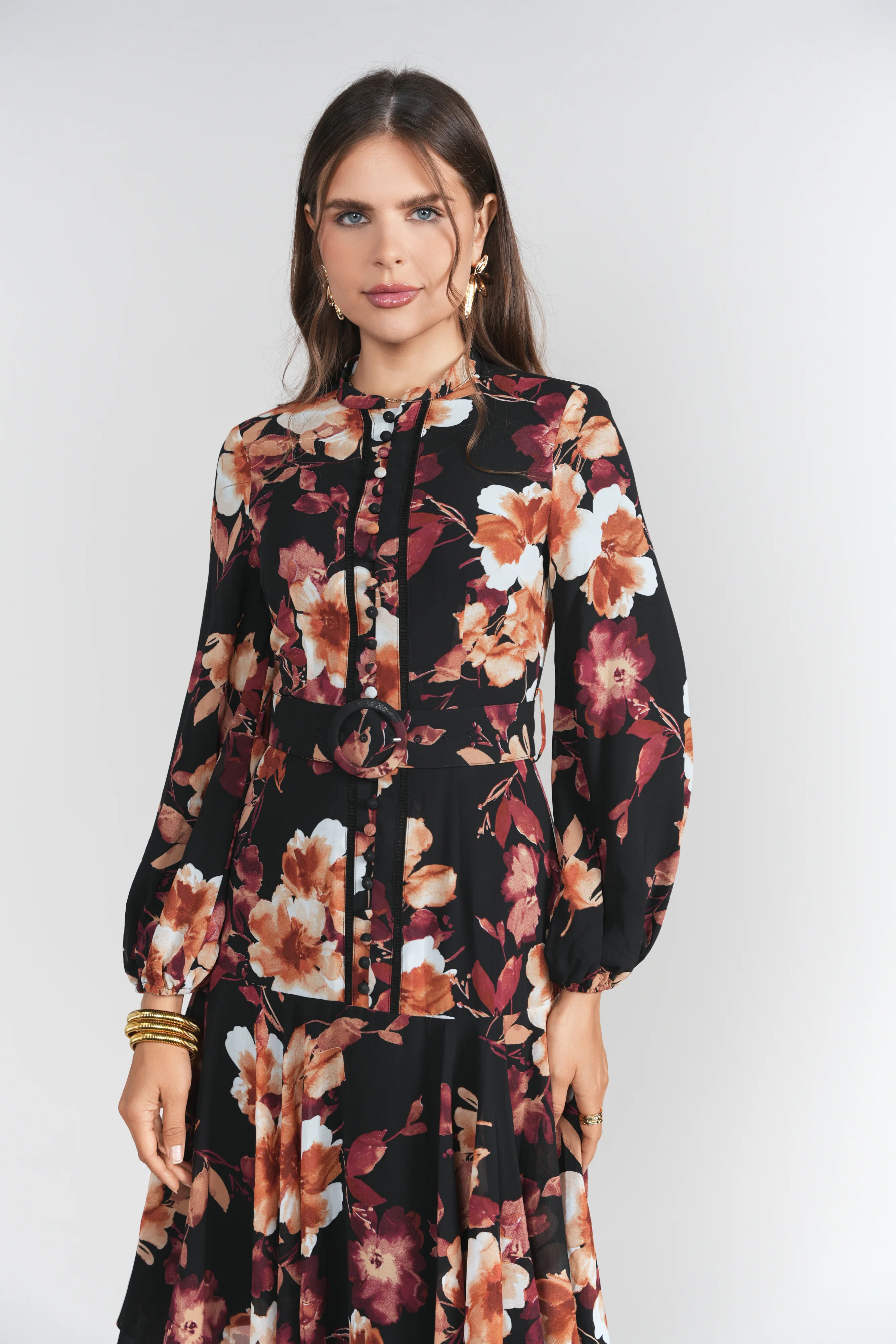 Sophie Dress- Brown Floral Chiffon - Image 2