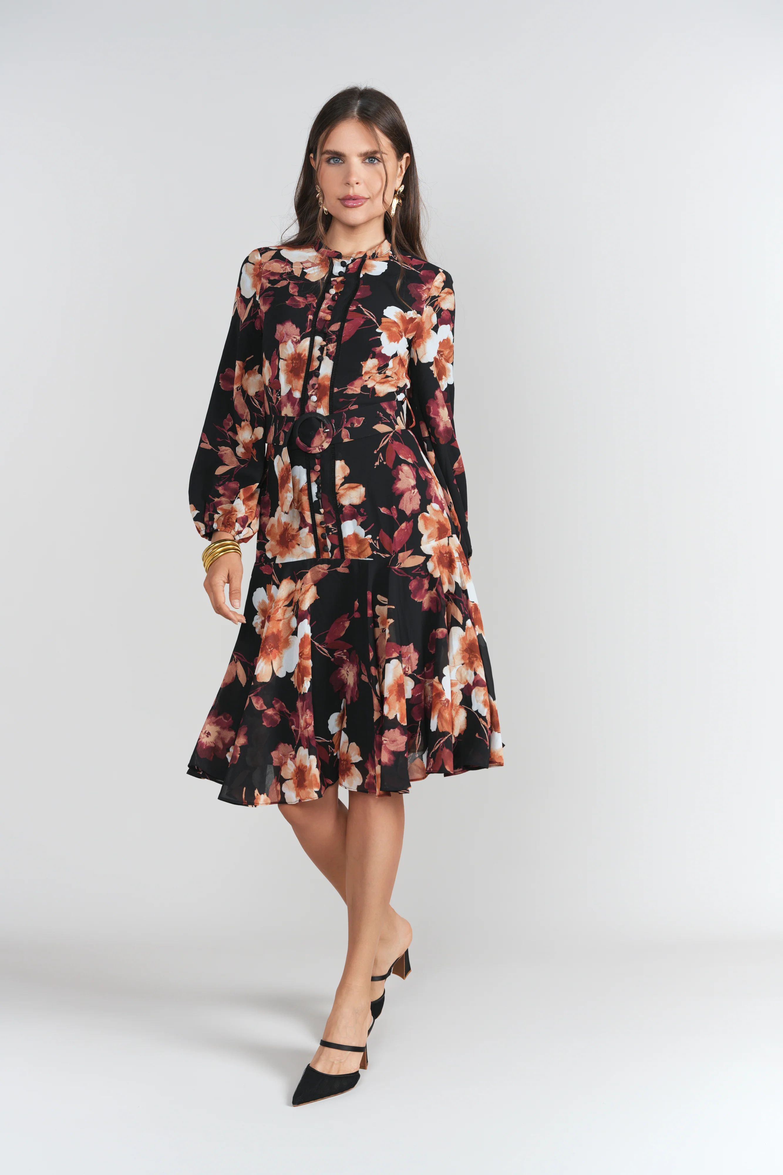 Sophie Dress- Brown Floral Chiffon - Image 4