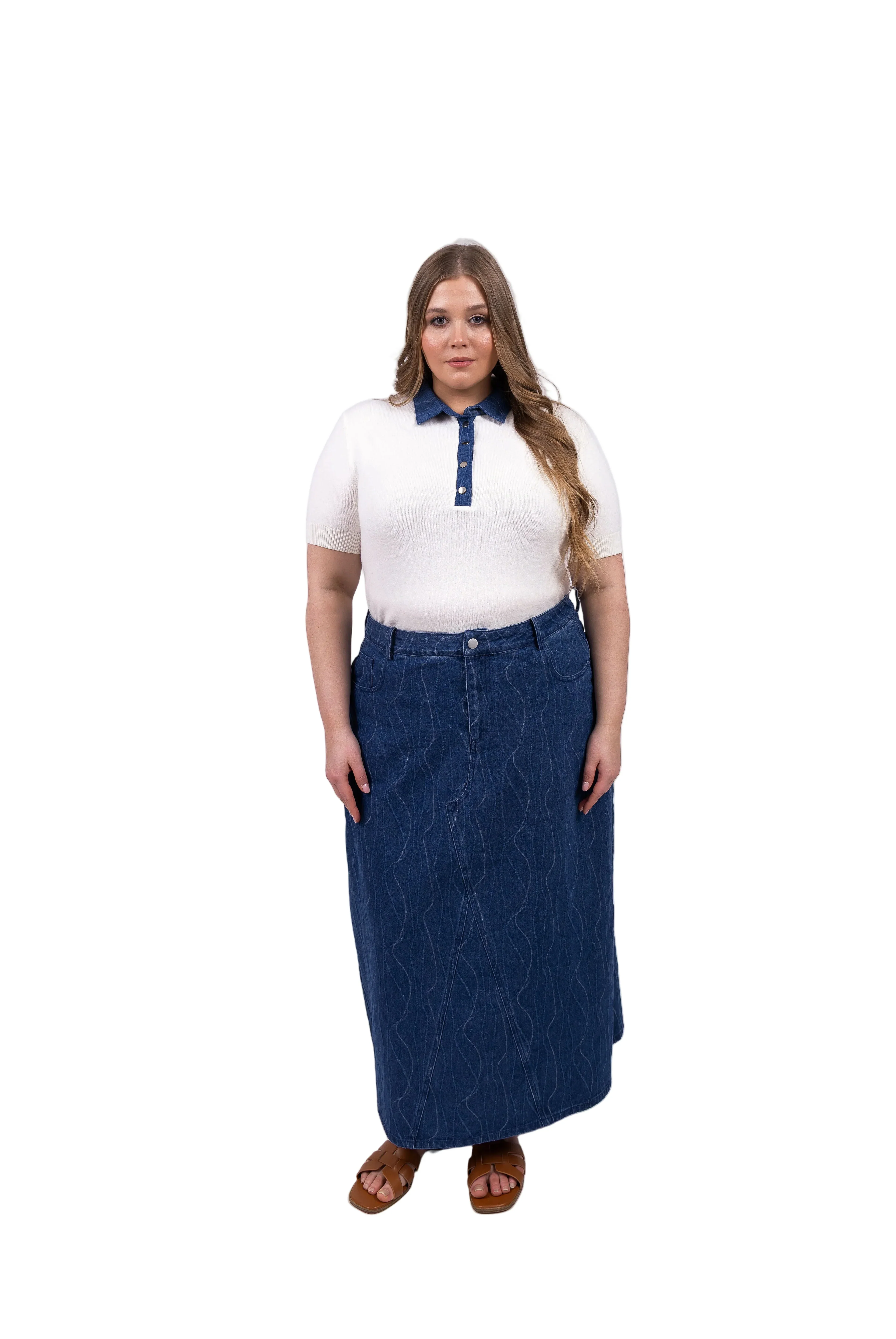 Denim Collar Sweater - Image 2