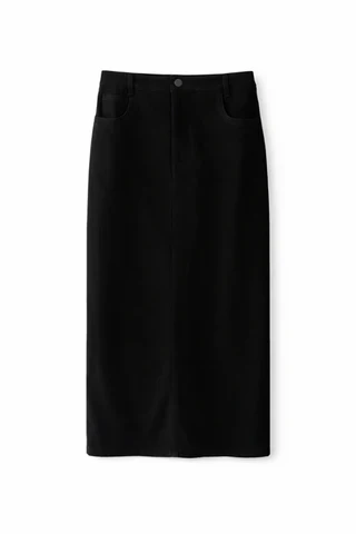 Straight Basic Denim Skirt- Black