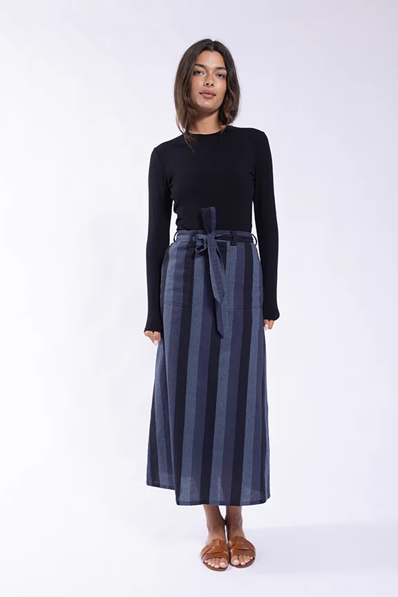 Striped Tie Skirt- Blue Multi