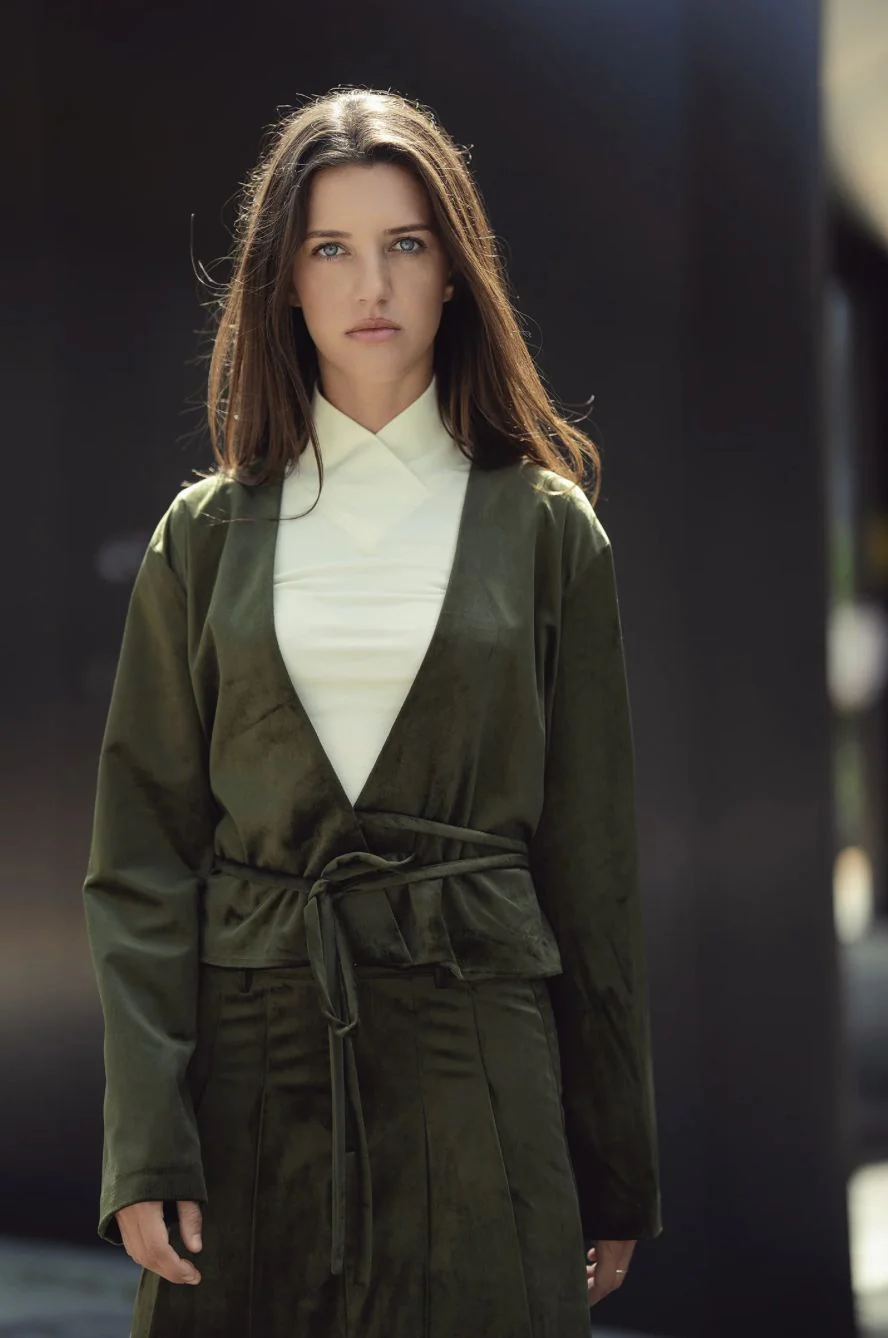 Suede Wrap Top- Olive