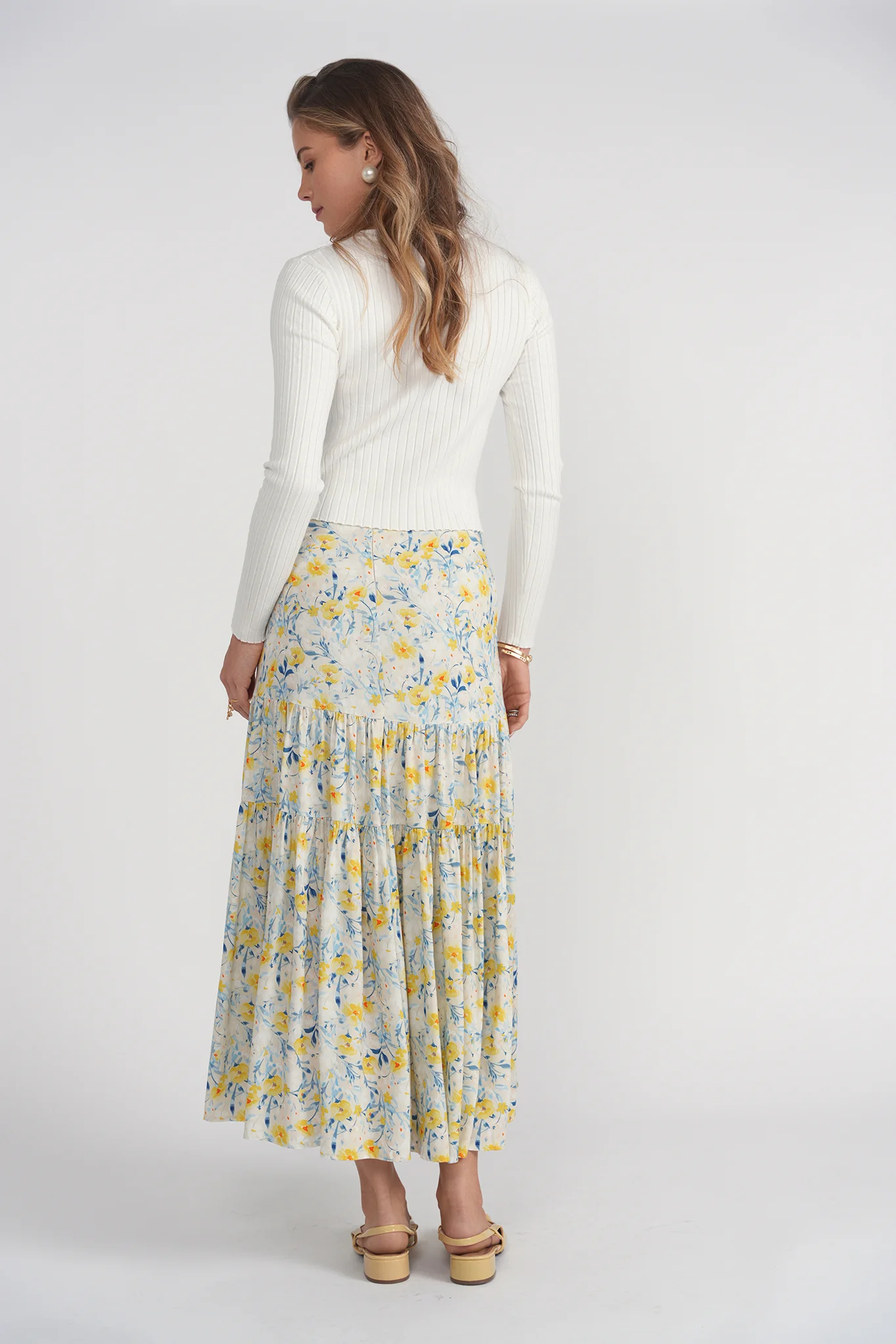 Tiered Maxi Skirt- Yellow Wildflowers - Image 3