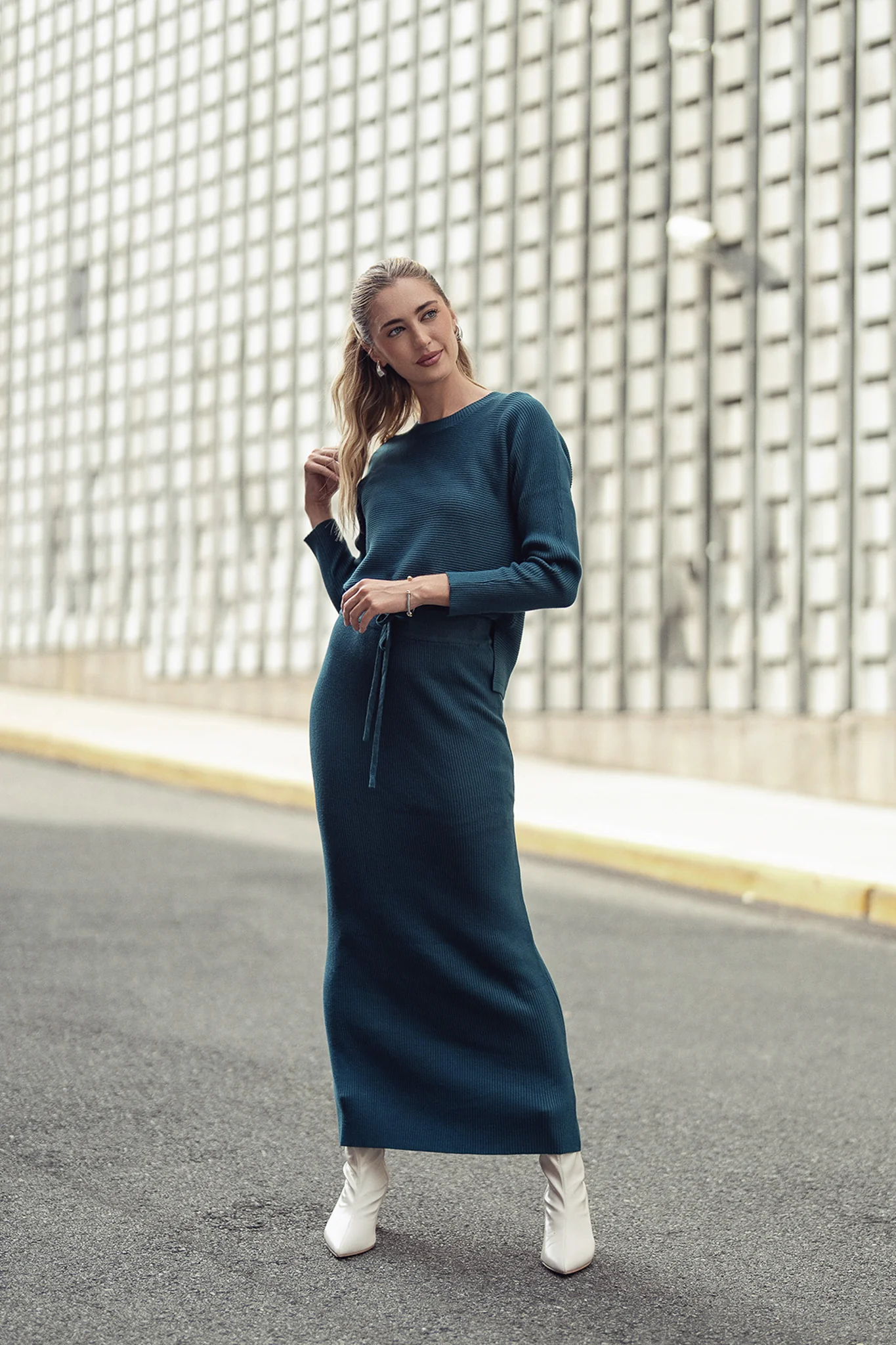Sweater Rib Top- Teal - Image 2