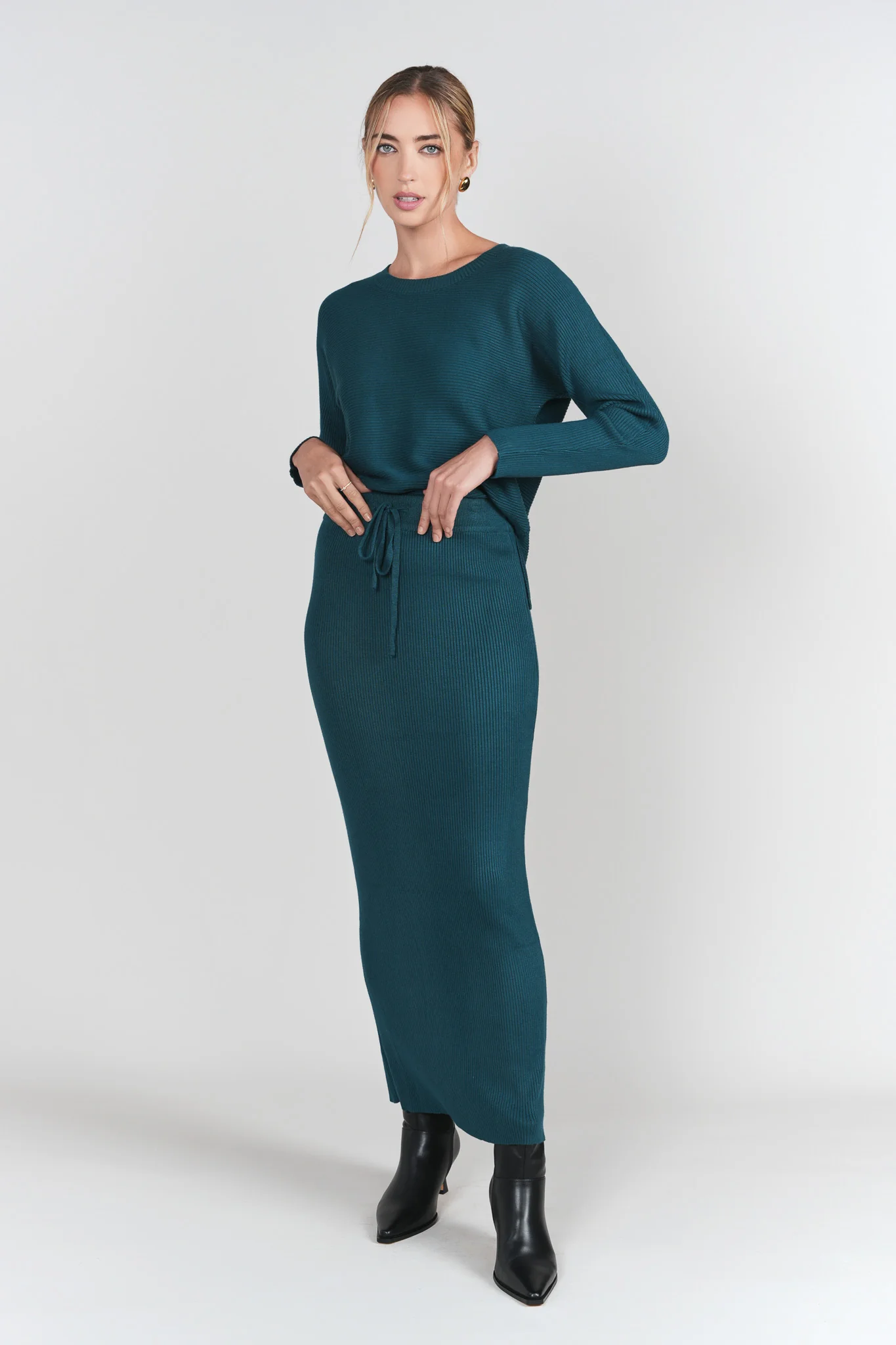 Sweater Rib Skirt- Teal - Image 3