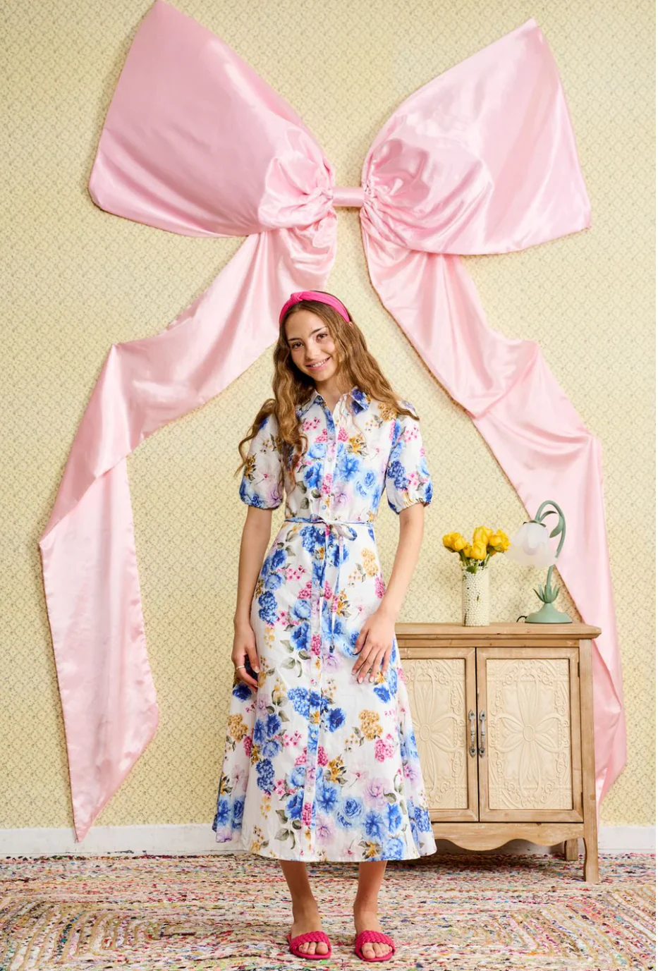 Floral Print Button Down Belted Dress