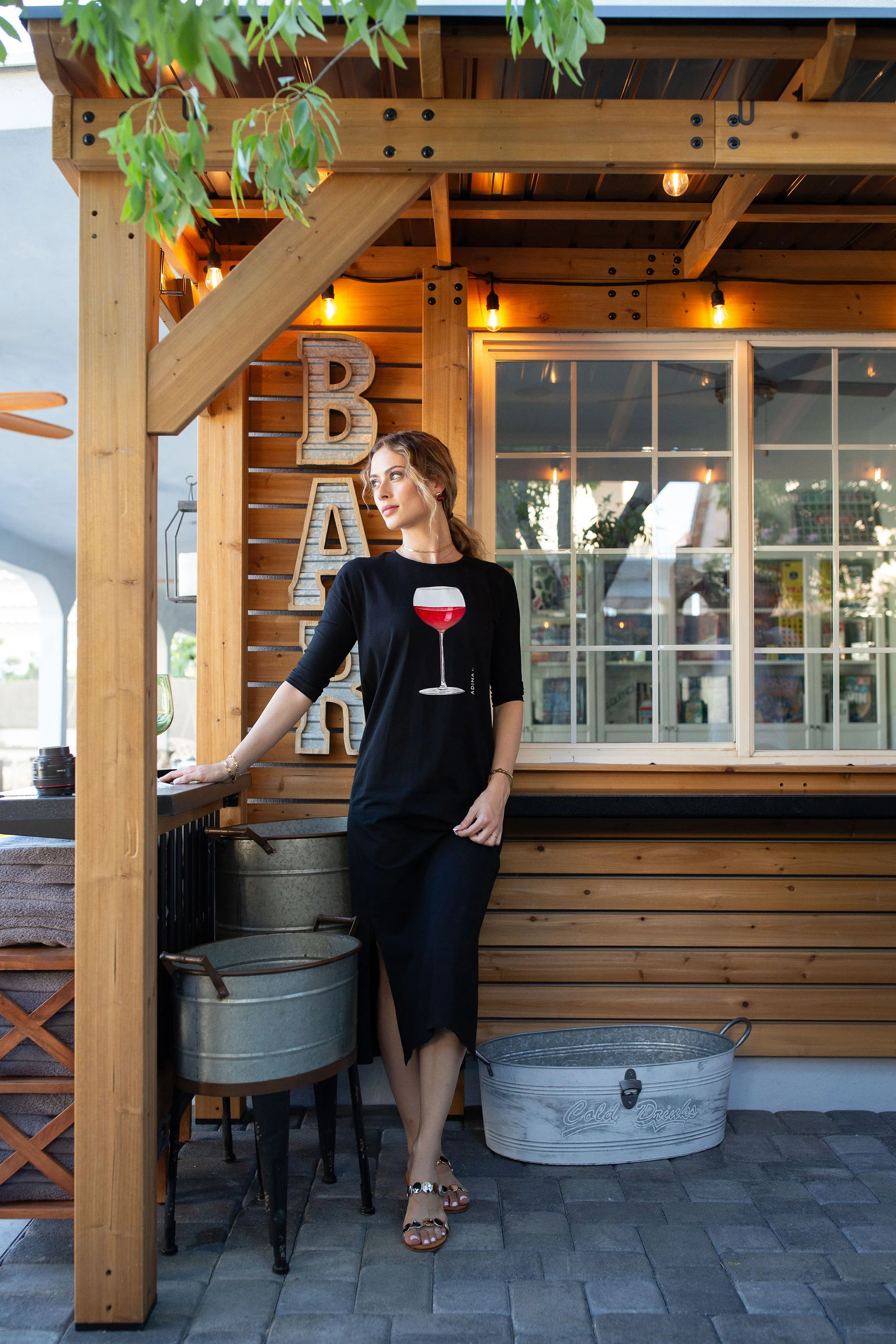 T-Shirt Dress Wine On Black- Long - Image 3